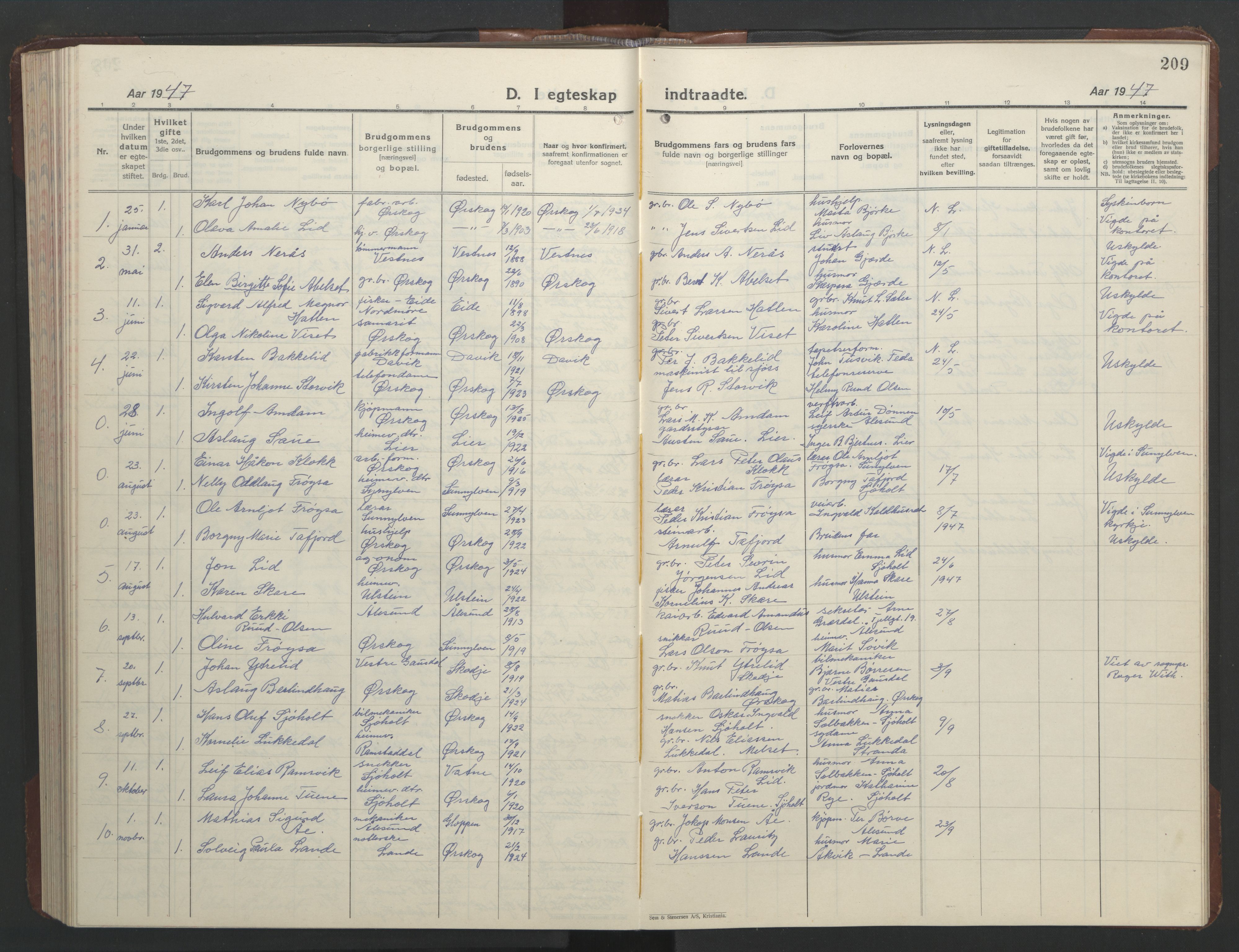 Ministerialprotokoller, klokkerbøker og fødselsregistre - Møre og Romsdal, AV/SAT-A-1454/522/L0329: Parish register (copy) no. 522C08, 1926-1951, p. 209