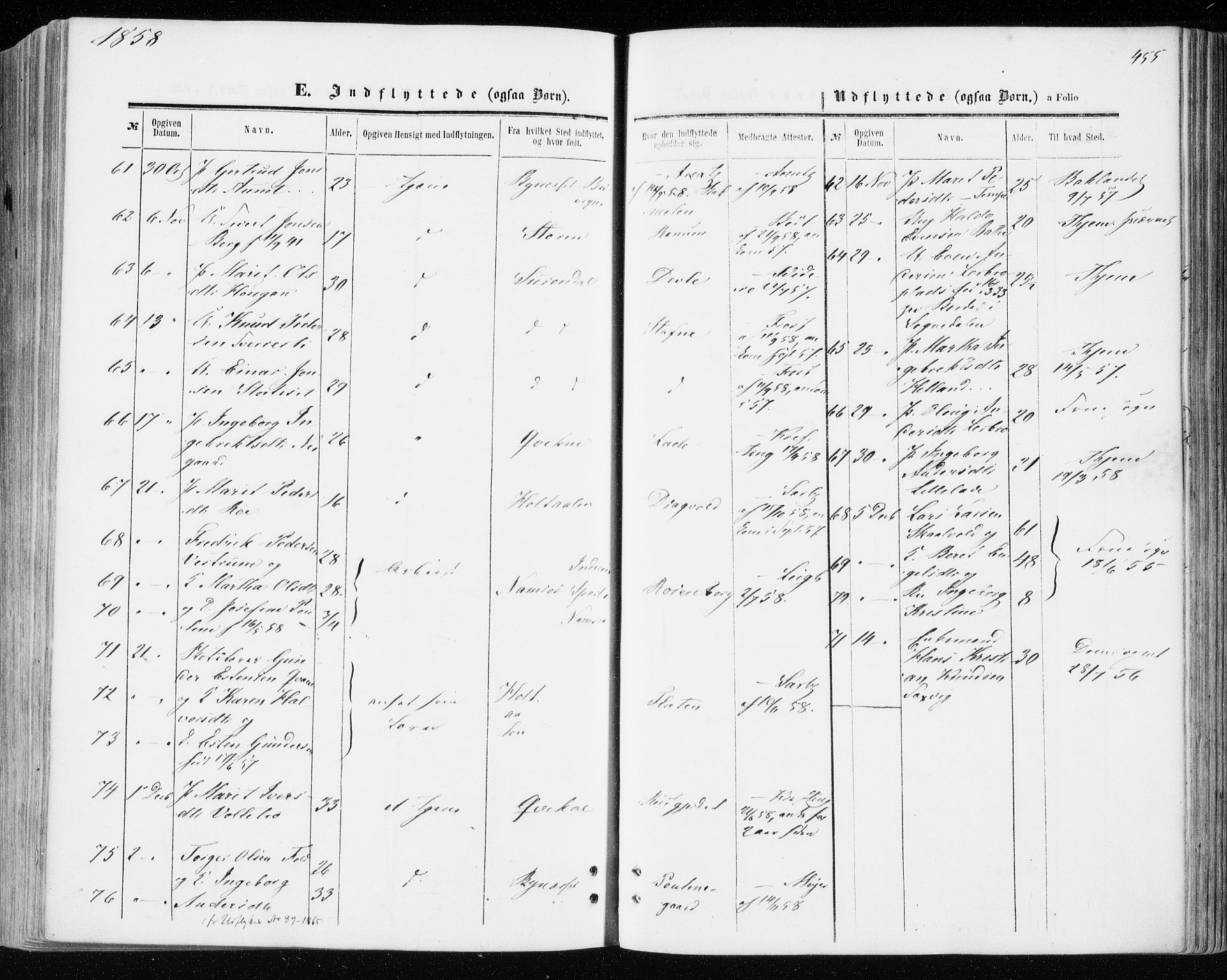 Ministerialprotokoller, klokkerbøker og fødselsregistre - Sør-Trøndelag, SAT/A-1456/606/L0292: Parish register (official) no. 606A07, 1856-1865, p. 455