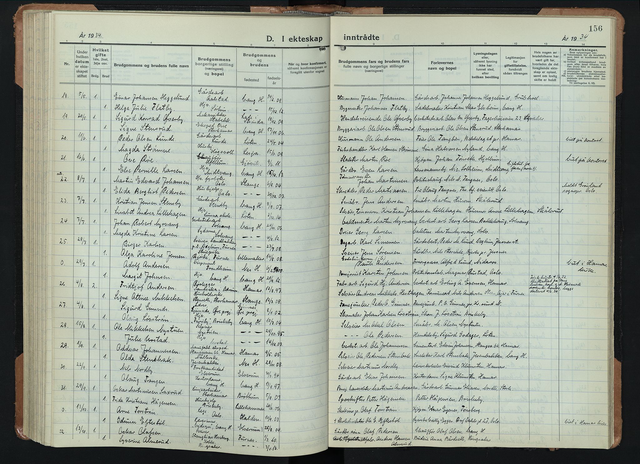 Vang prestekontor, Hedmark, AV/SAH-PREST-008/H/Ha/Hab/L0016: Parish register (copy) no. 16, 1933-1945, p. 156