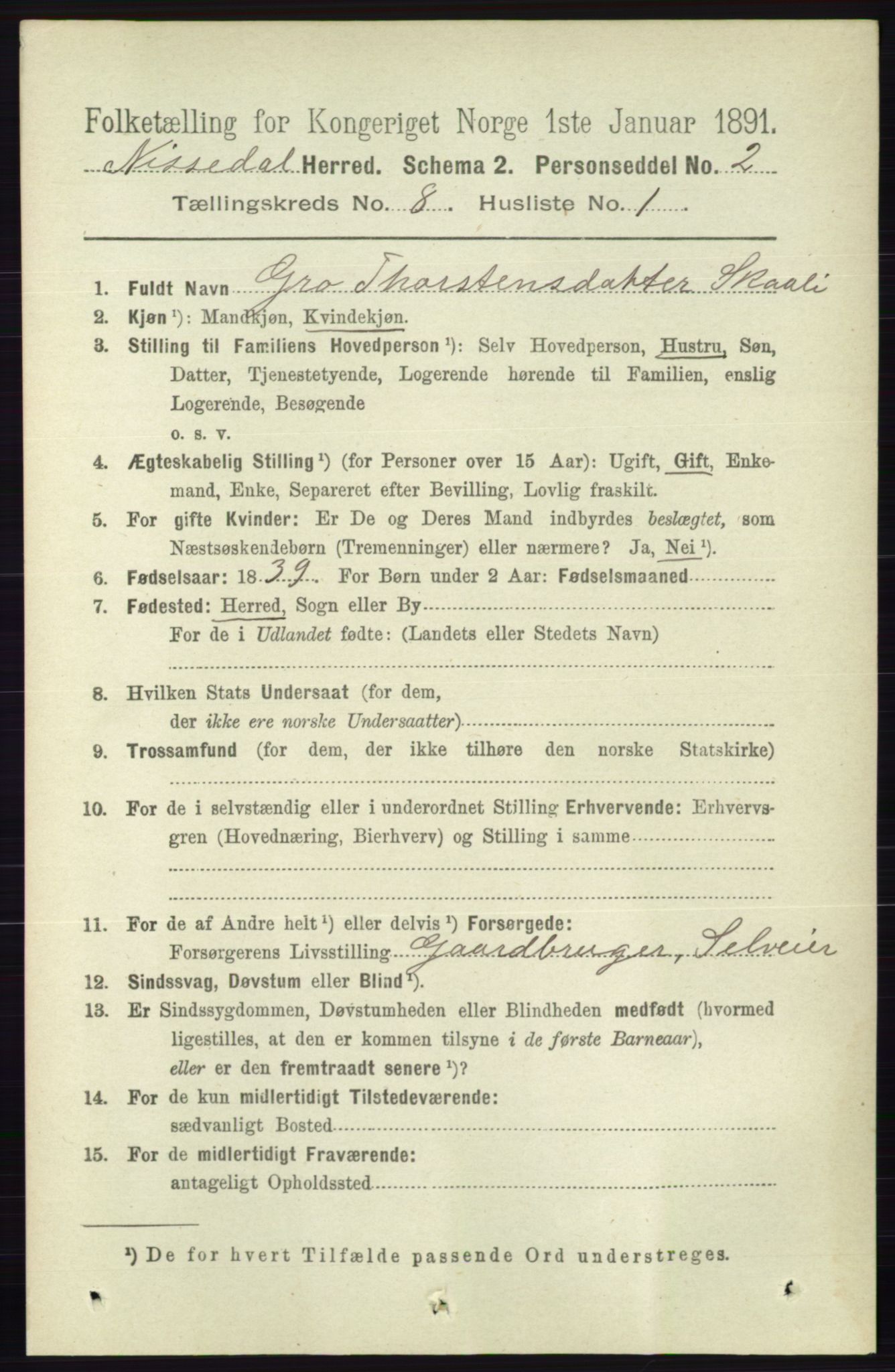 RA, 1891 census for 0830 Nissedal, 1891, p. 1665