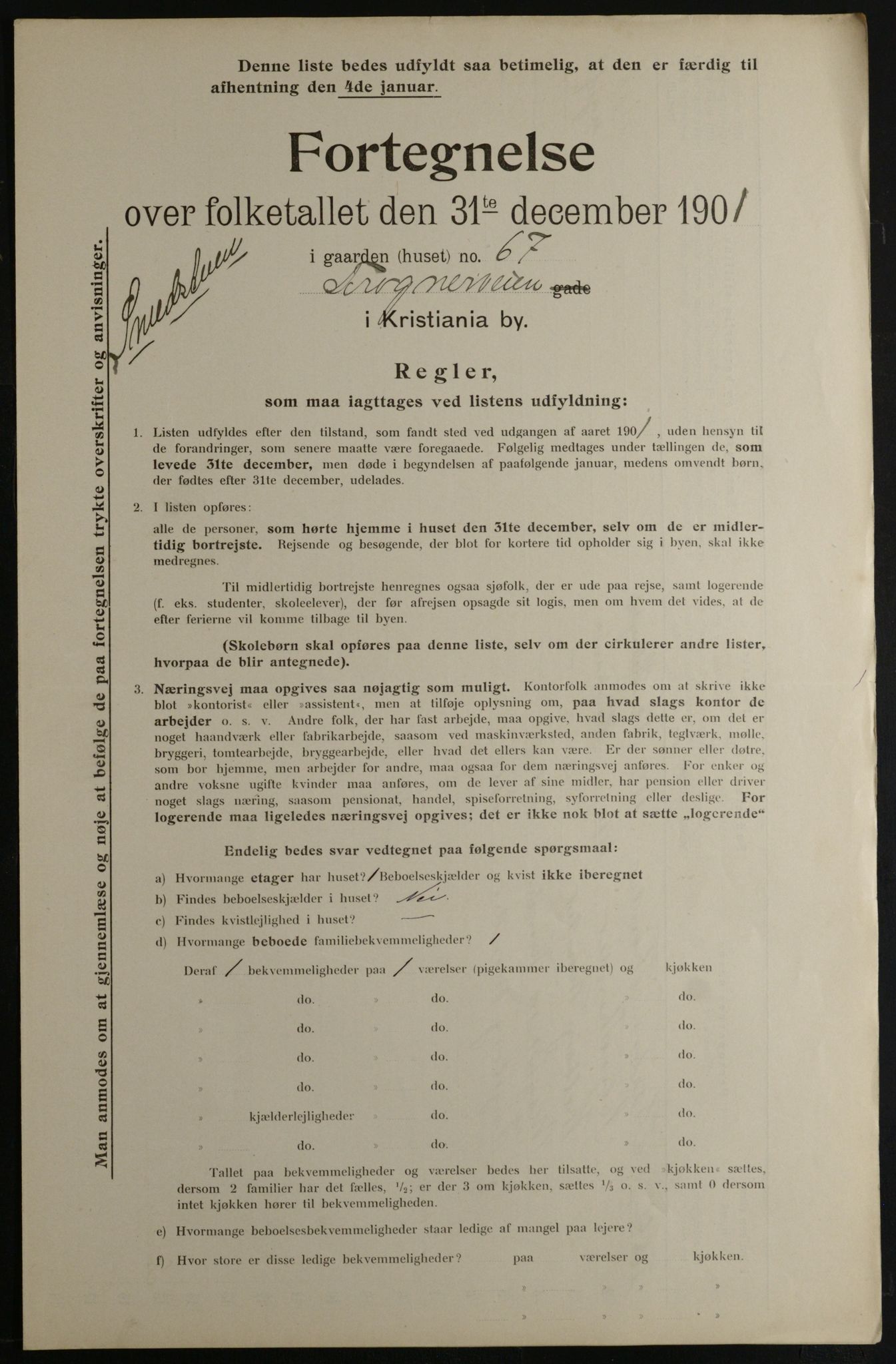 OBA, Municipal Census 1901 for Kristiania, 1901, p. 4492