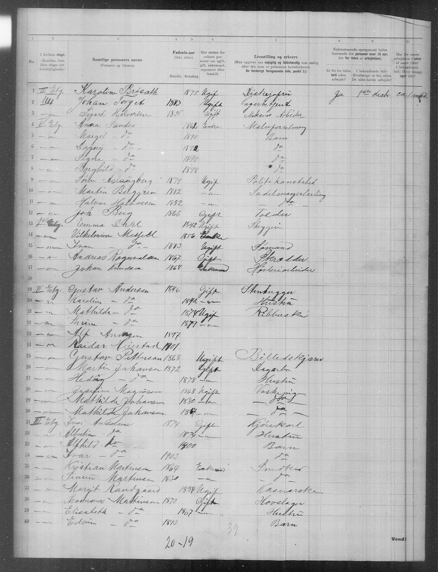 OBA, Municipal Census 1903 for Kristiania, 1903, p. 3207