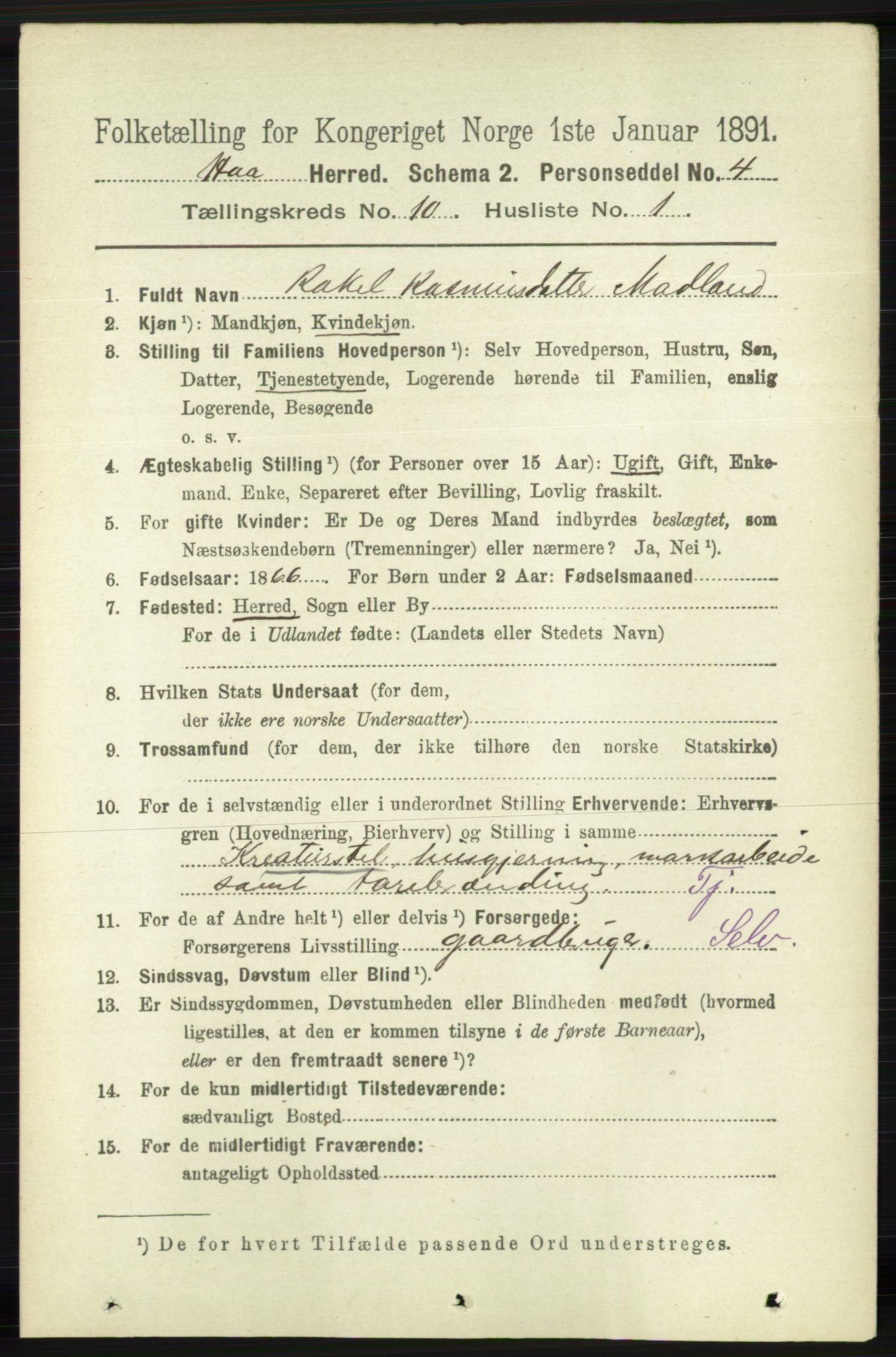 RA, 1891 census for 1119 Hå, 1891, p. 2415