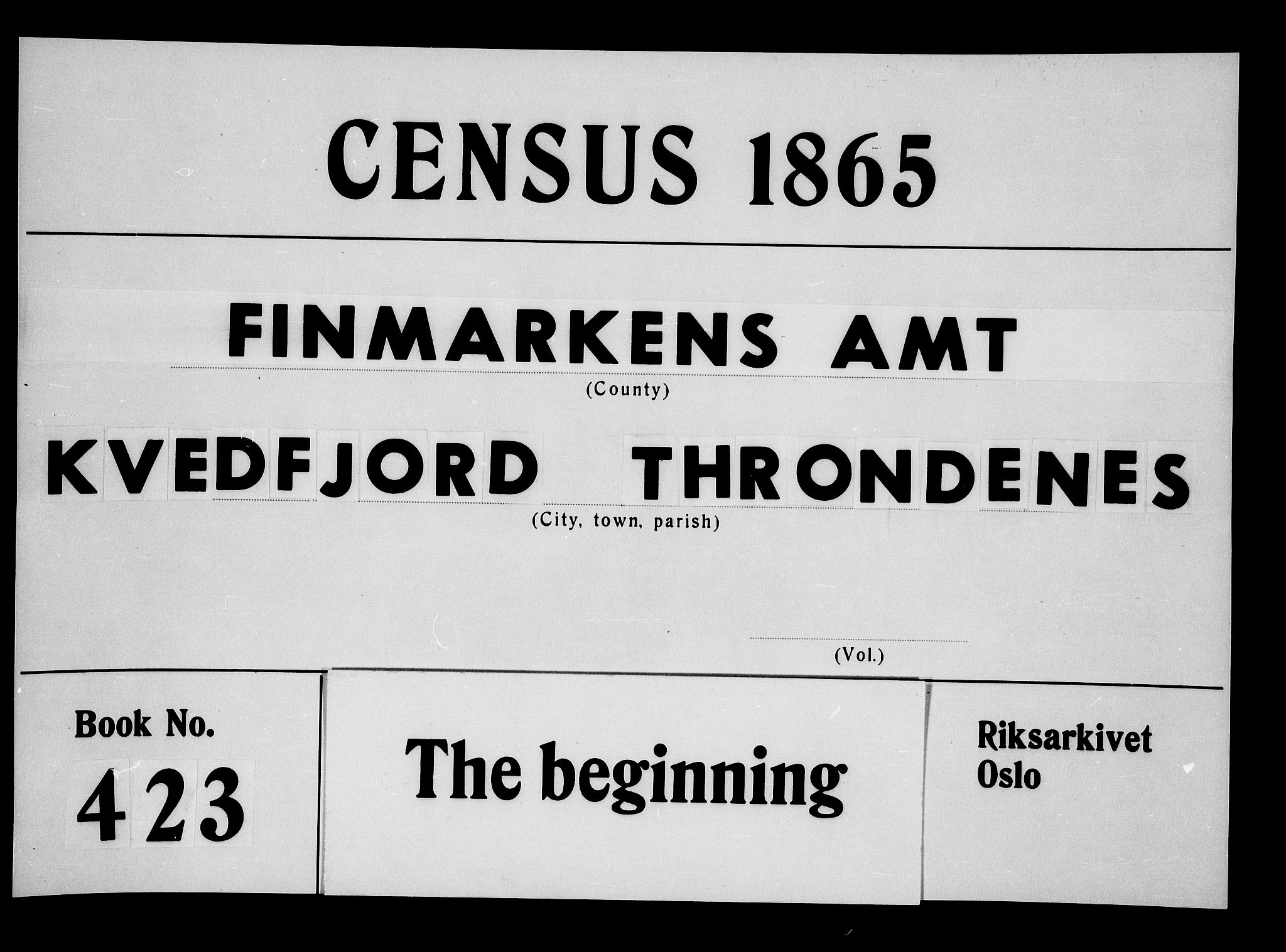 RA, 1865 census for Kvæfjord, 1865, p. 1