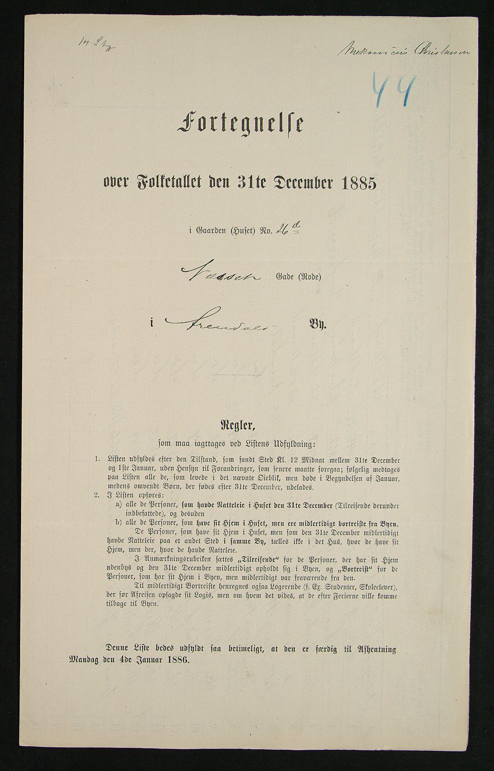 SAK, 1885 census for 0903 Arendal, 1885, p. 44