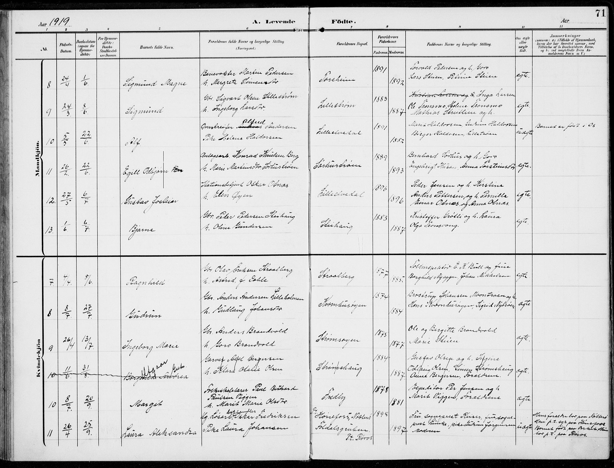 Alvdal prestekontor, AV/SAH-PREST-060/H/Ha/Haa/L0004: Parish register (official) no. 4, 1907-1919, p. 71