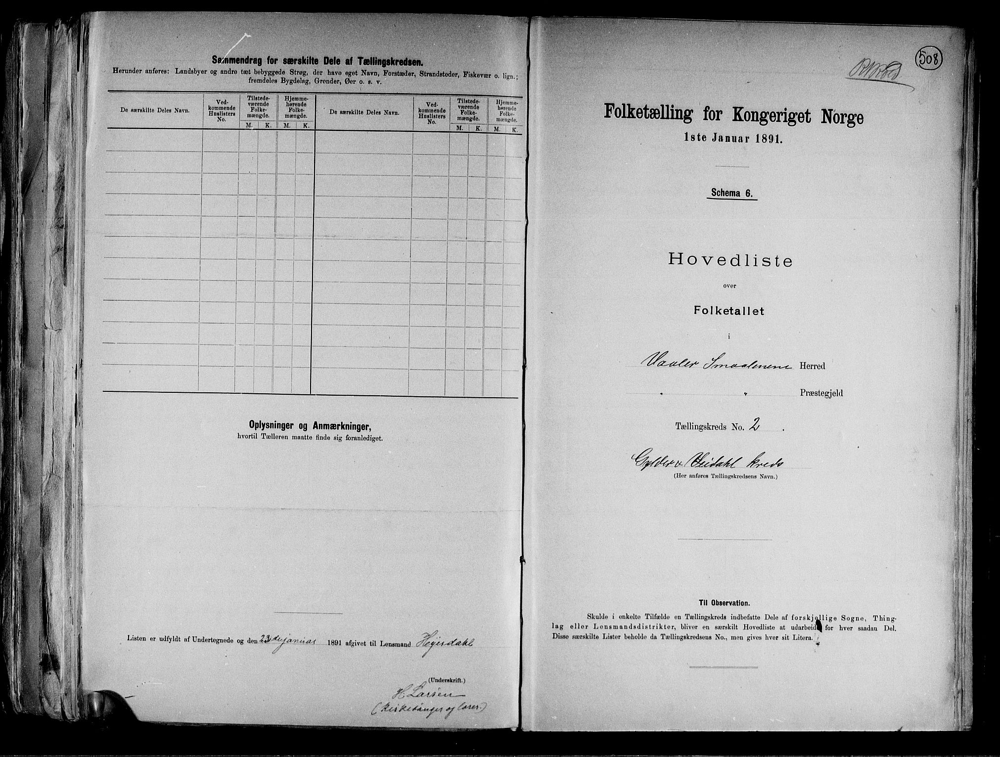 RA, 1891 census for 0137 Våler, 1891, p. 6