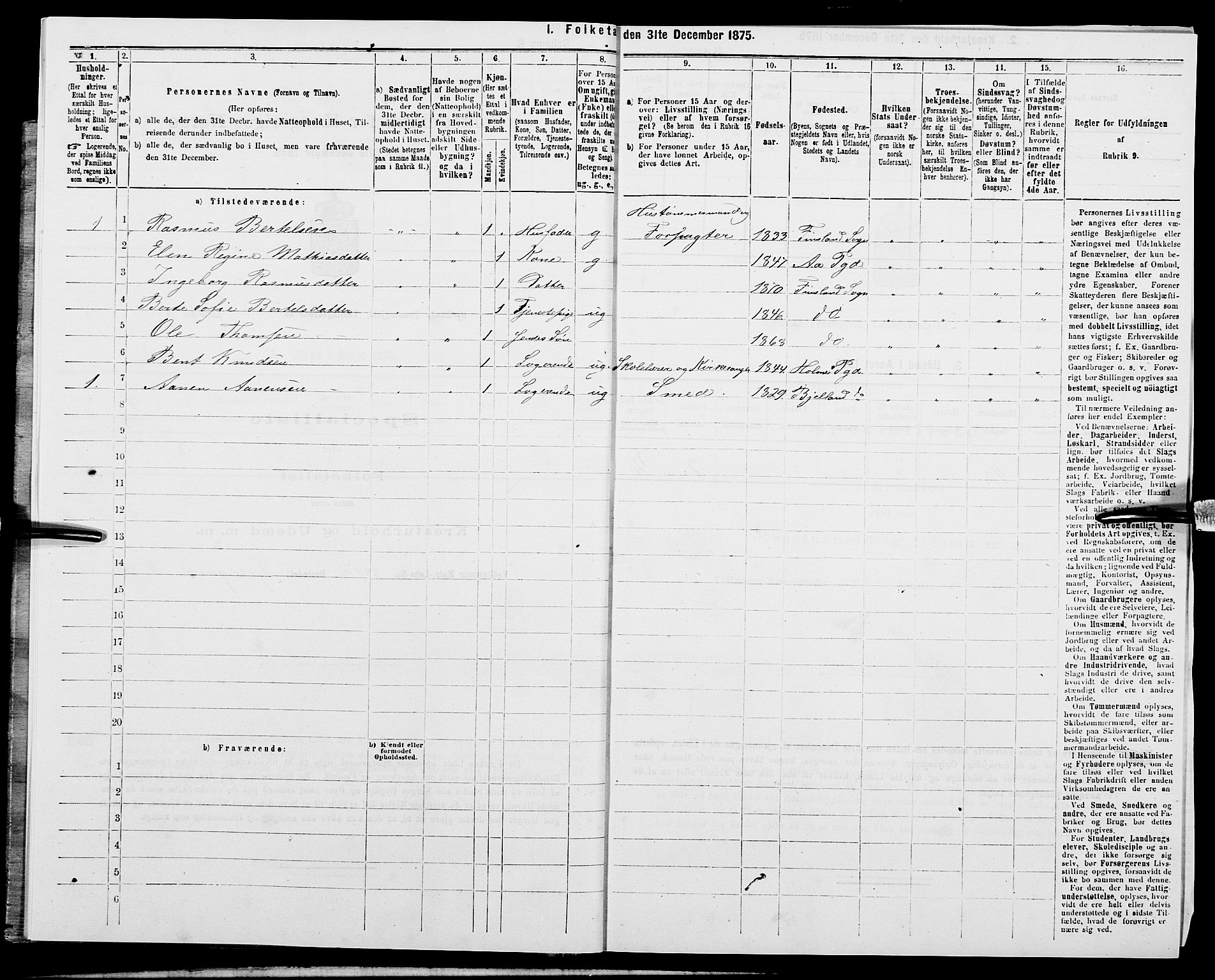 SAK, 1875 census for 1024P Bjelland, 1875, p. 758