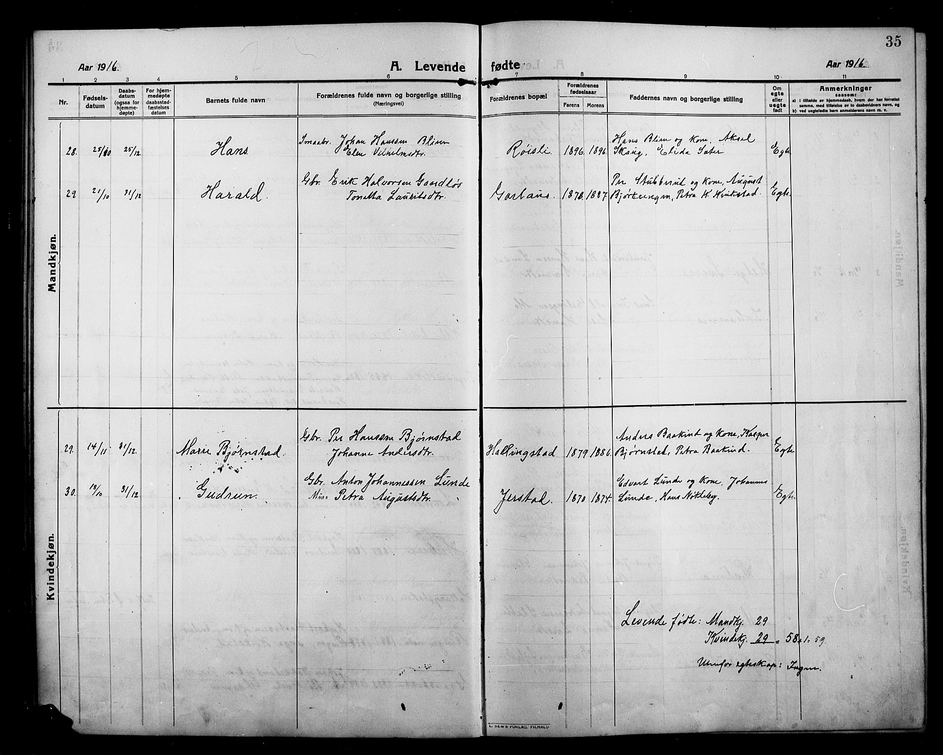 Kolbu prestekontor, SAH/PREST-110/H/Ha/Hab/L0001: Parish register (copy) no. 1, 1912-1925, p. 35