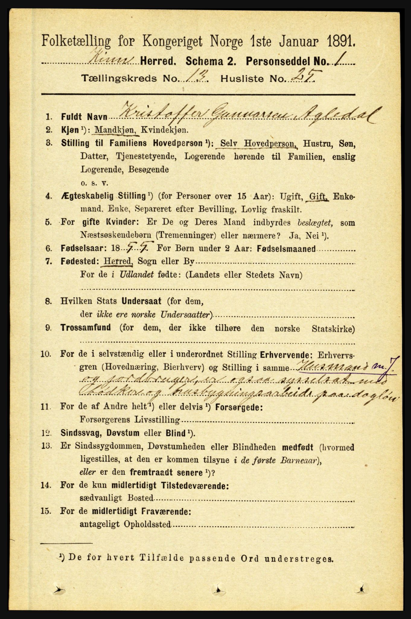 RA, 1891 census for 1437 Kinn, 1891, p. 5233