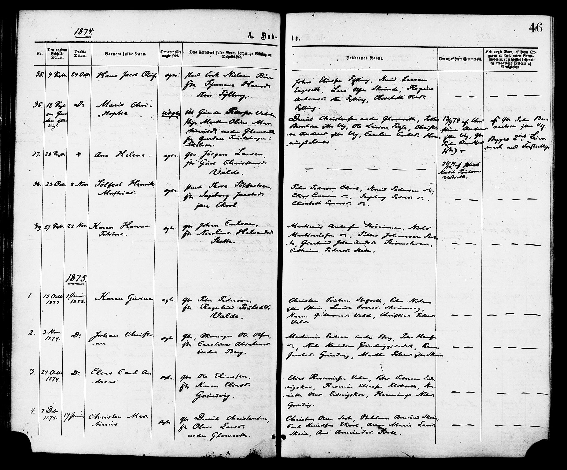 Ministerialprotokoller, klokkerbøker og fødselsregistre - Møre og Romsdal, AV/SAT-A-1454/524/L0355: Parish register (official) no. 524A07, 1864-1879, p. 46