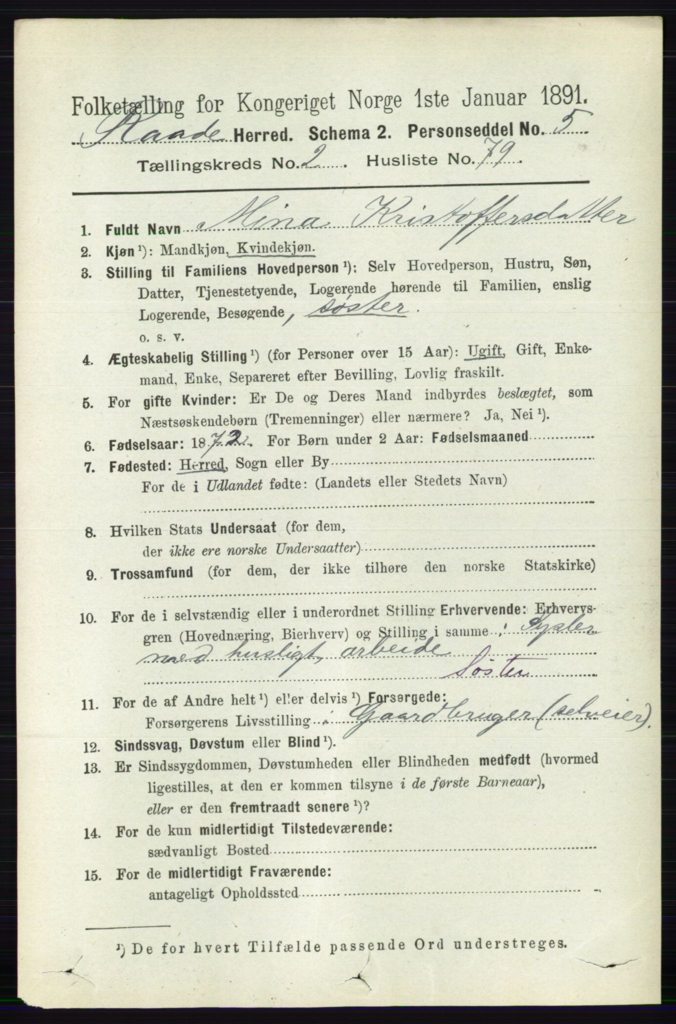 RA, 1891 census for 0135 Råde, 1891, p. 1080