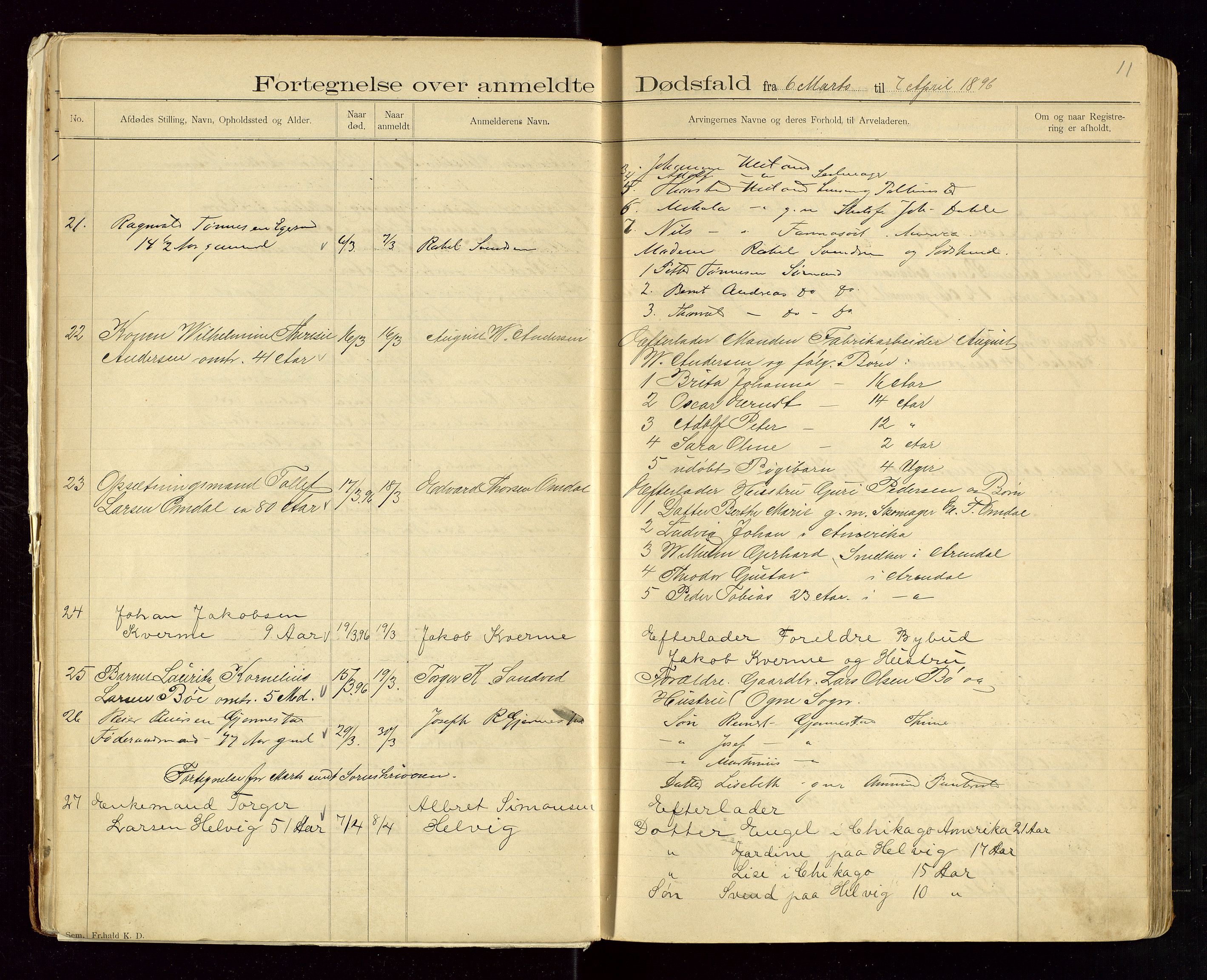 Eigersund lensmannskontor, SAST/A-100171/Gga/L0004: "Dødsfalds-Protokol" m/alfabetisk navneregister, 1895-1905, p. 11