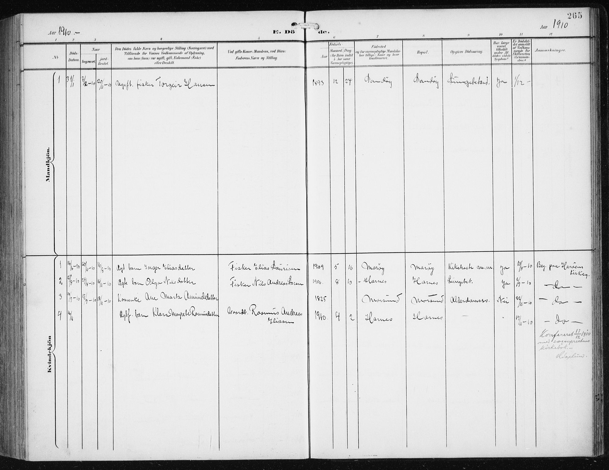 Ministerialprotokoller, klokkerbøker og fødselsregistre - Møre og Romsdal, SAT/A-1454/561/L0733: Parish register (copy) no. 561C03, 1900-1940, p. 265