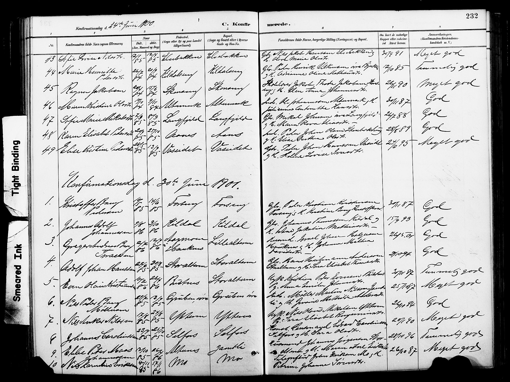 Ministerialprotokoller, klokkerbøker og fødselsregistre - Nordland, AV/SAT-A-1459/827/L0421: Parish register (copy) no. 827C10, 1887-1906, p. 232
