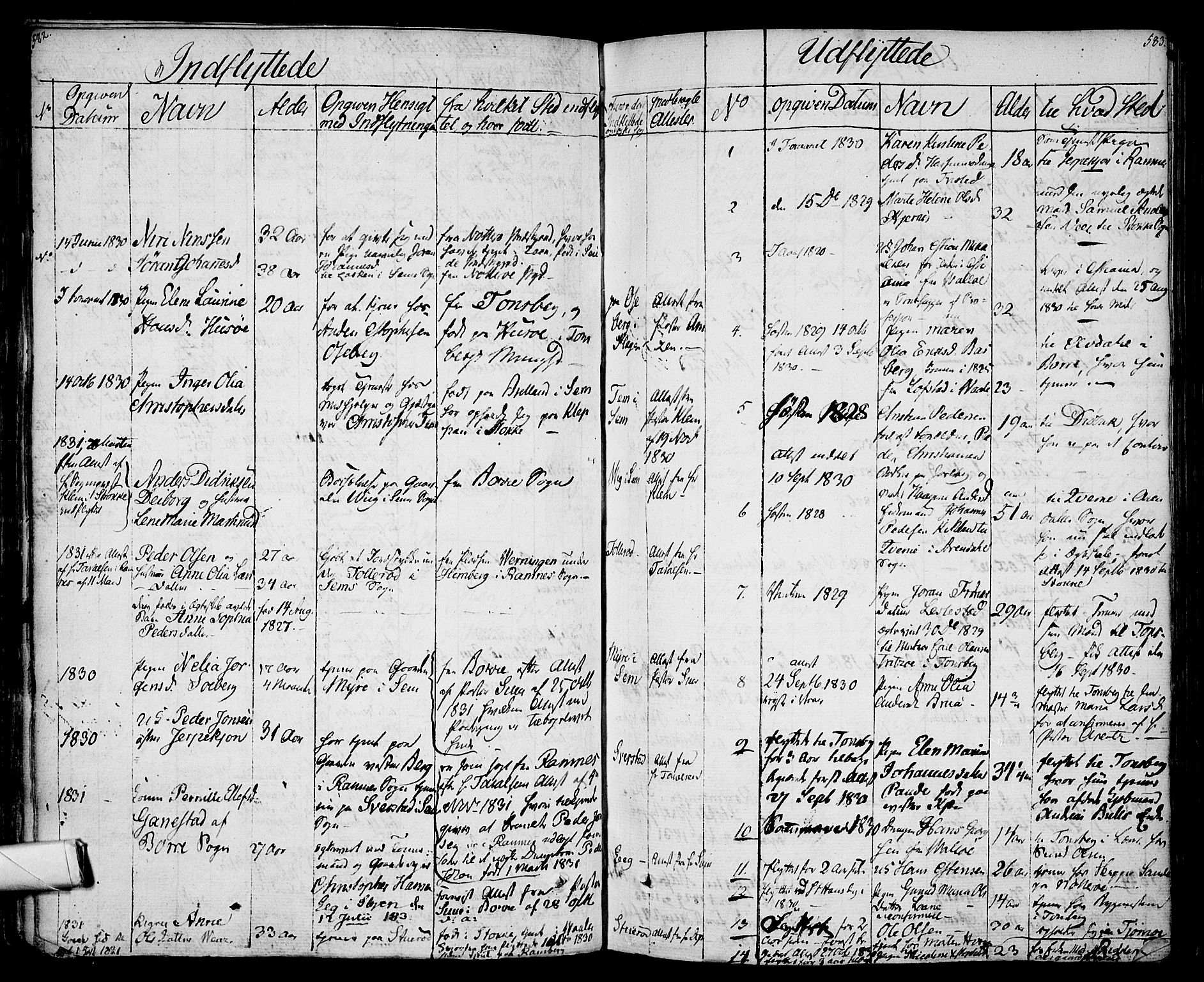 Sem kirkebøker, SAKO/A-5/F/Fa/L0005: Parish register (official) no. I 5, 1825-1842, p. 582-583
