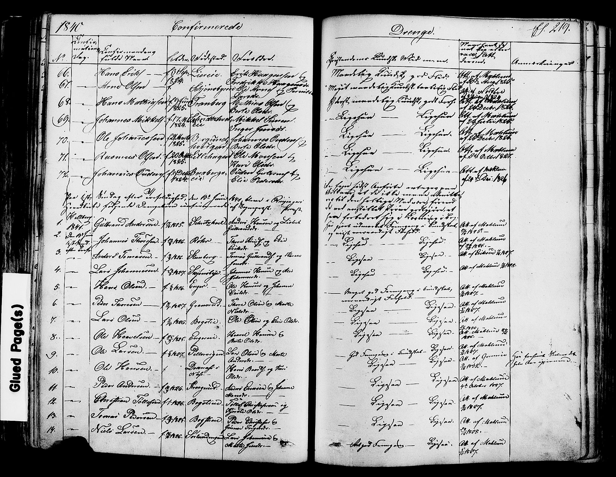 Ringsaker prestekontor, SAH/PREST-014/K/Ka/L0008: Parish register (official) no. 8, 1837-1850, p. 219
