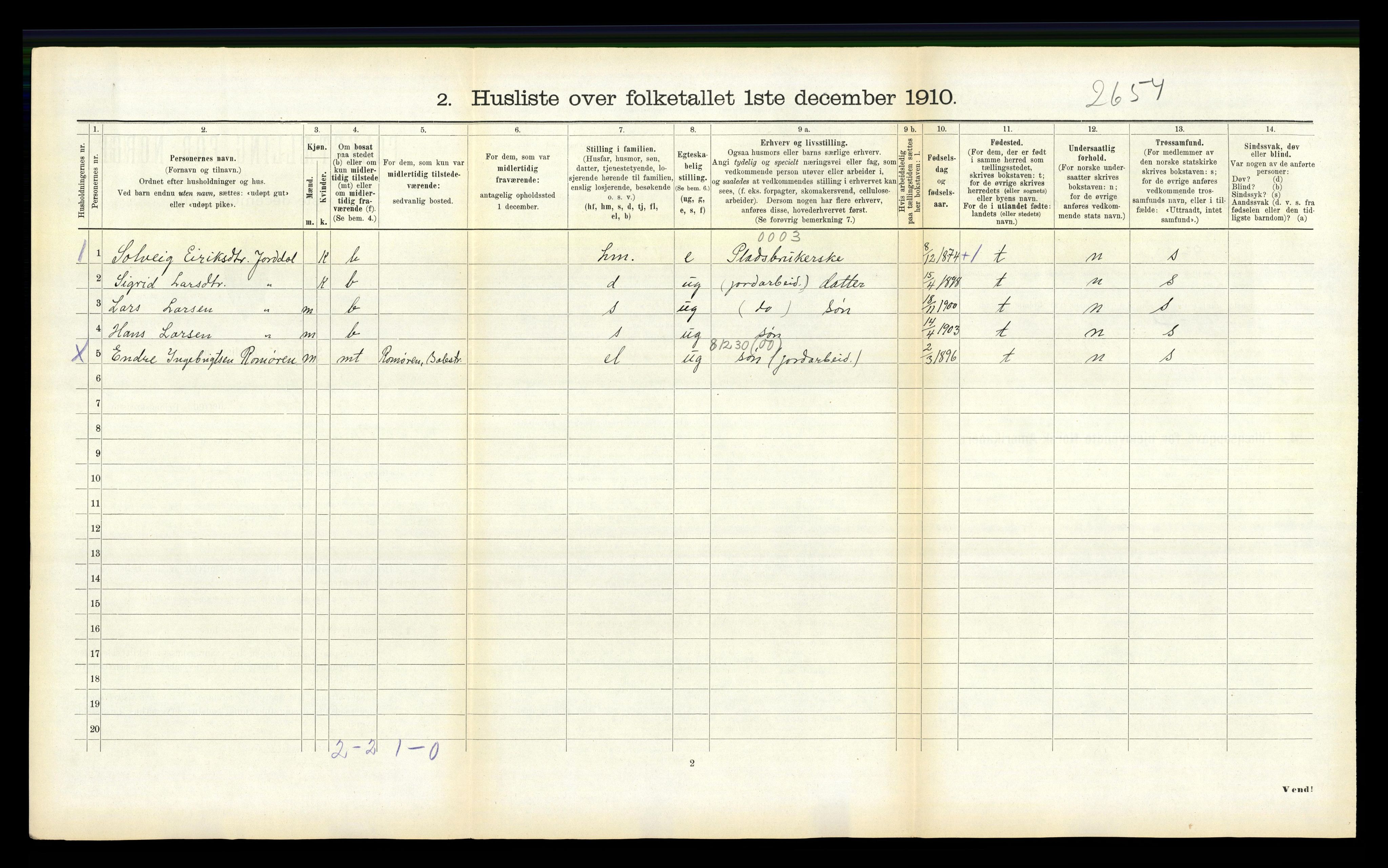 RA, 1910 census for Balestrand, 1910, p. 527