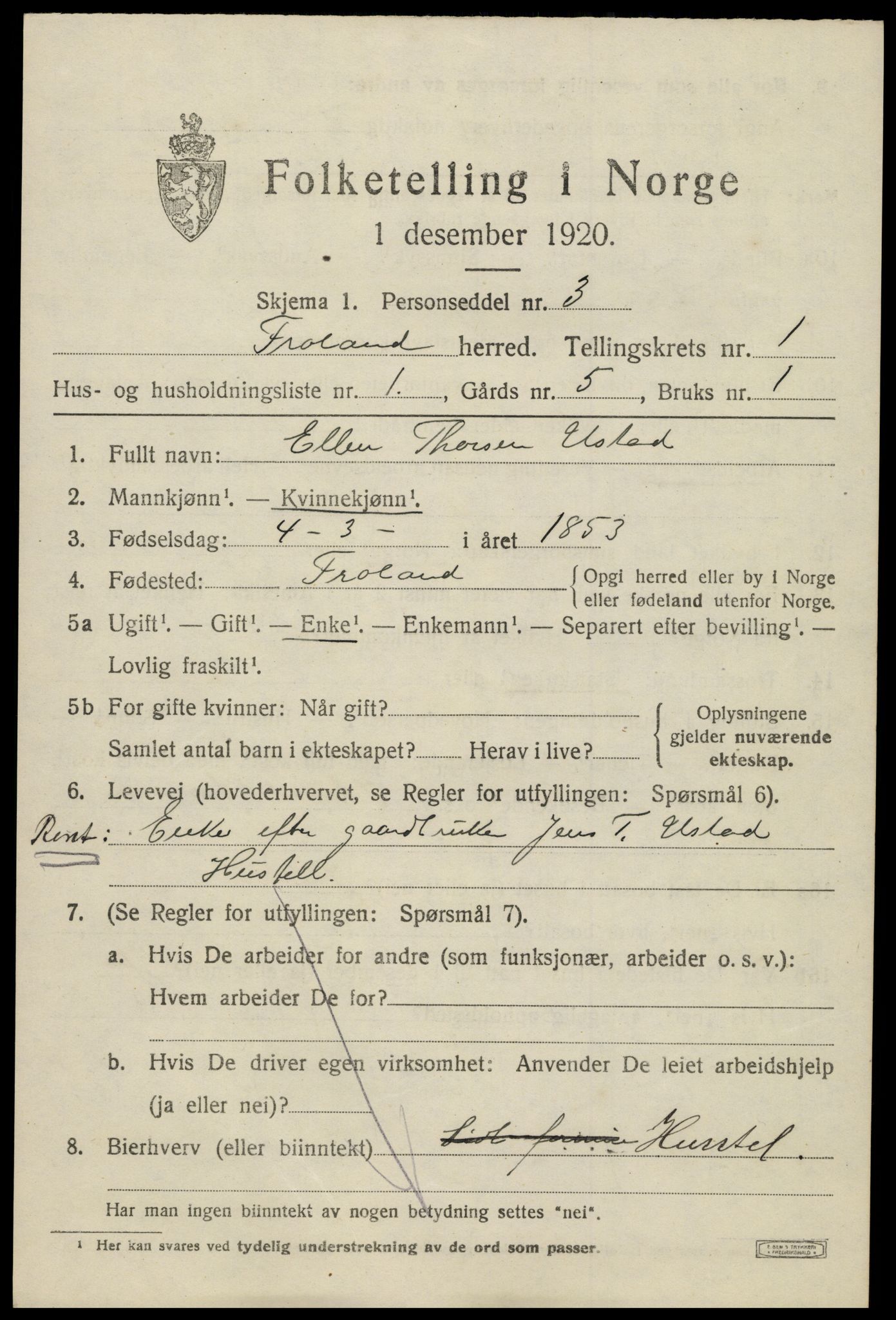 SAK, 1920 census for Froland, 1920, p. 967