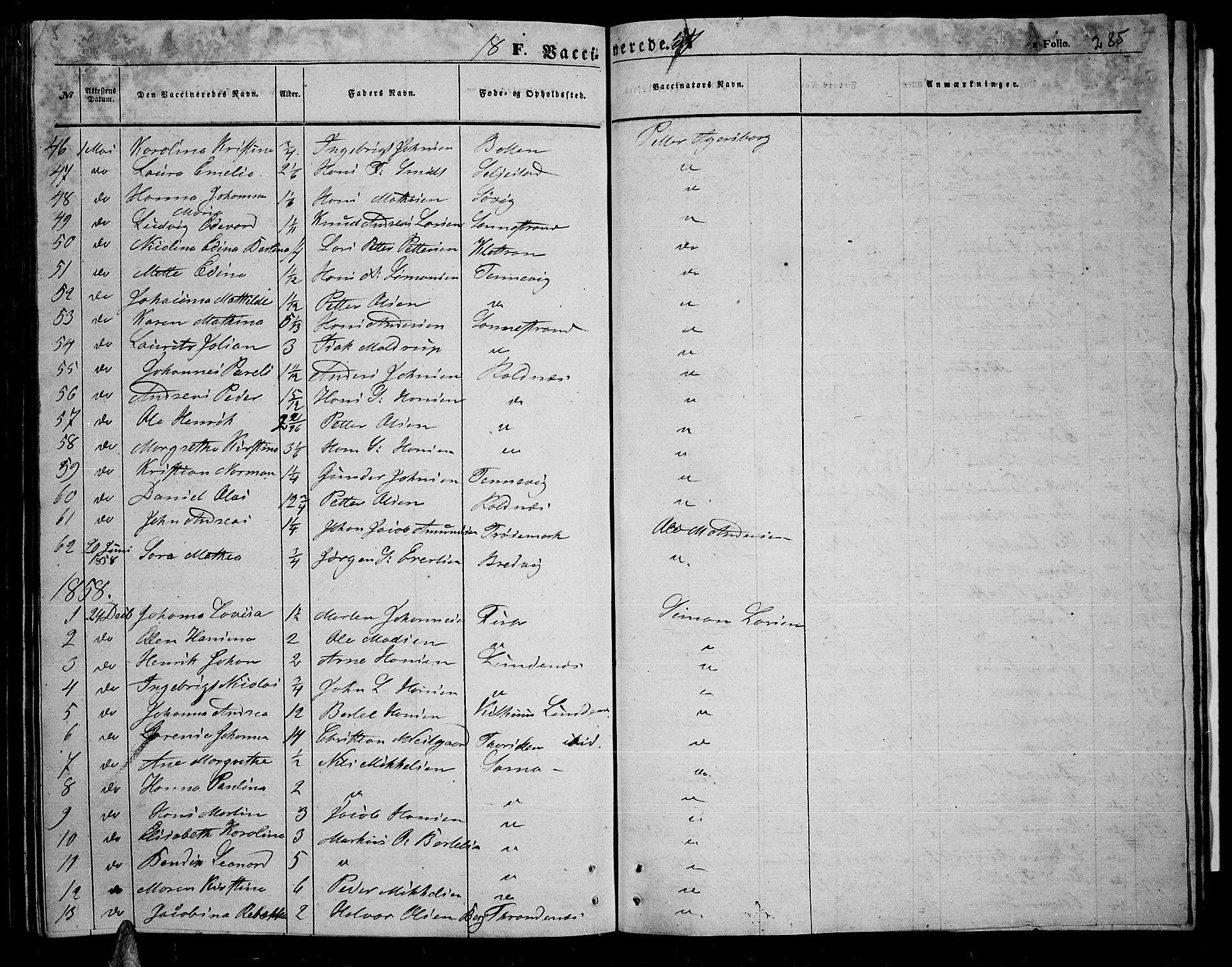 Trondenes sokneprestkontor, SATØ/S-1319/H/Hb/L0007klokker: Parish register (copy) no. 7, 1855-1862, p. 285