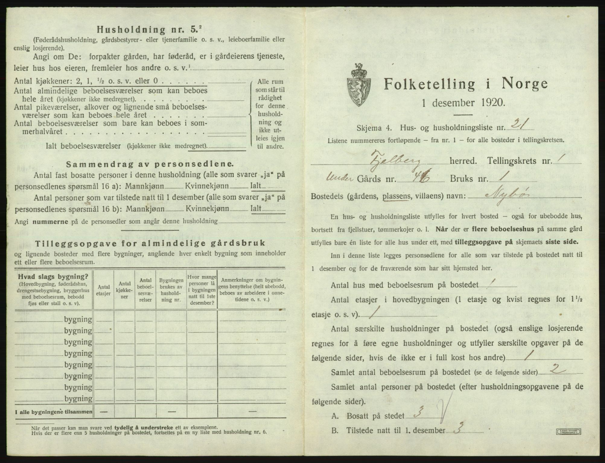 SAB, 1920 census for Fjelberg, 1920, p. 73