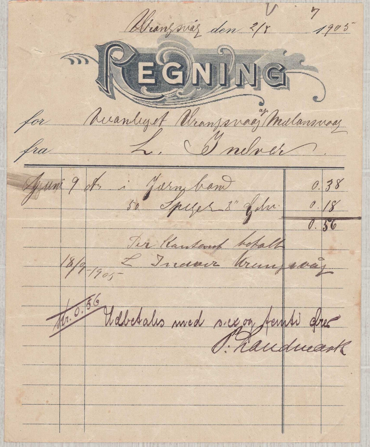 Finnaas kommune. Formannskapet, IKAH/1218a-021/E/Ea/L0002/0003: Rekneskap for veganlegg / Rekneskap for veganlegget Urangsvåg - Mælandsvåg, 1904-1905, p. 73