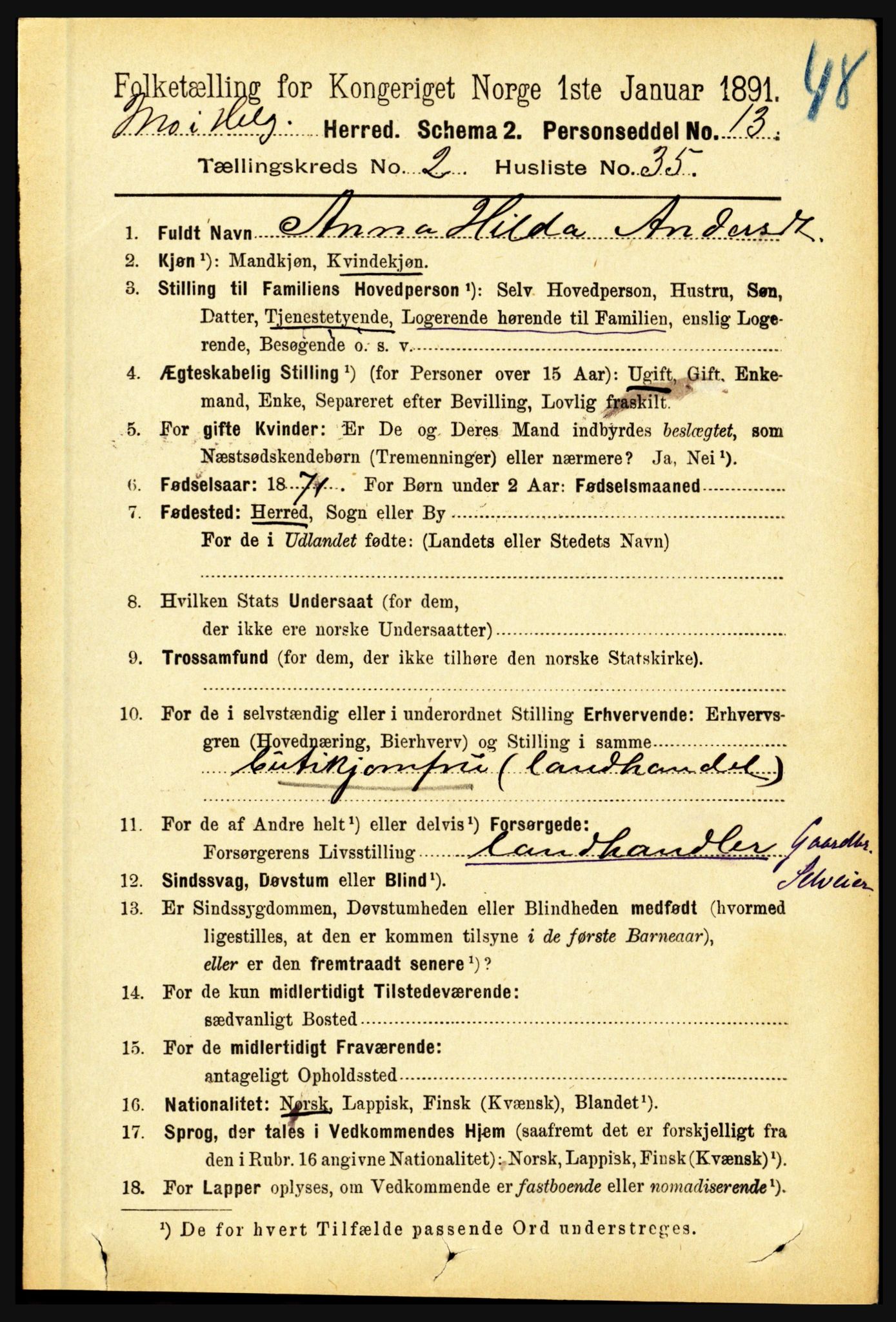 RA, 1891 census for 1833 Mo, 1891, p. 741