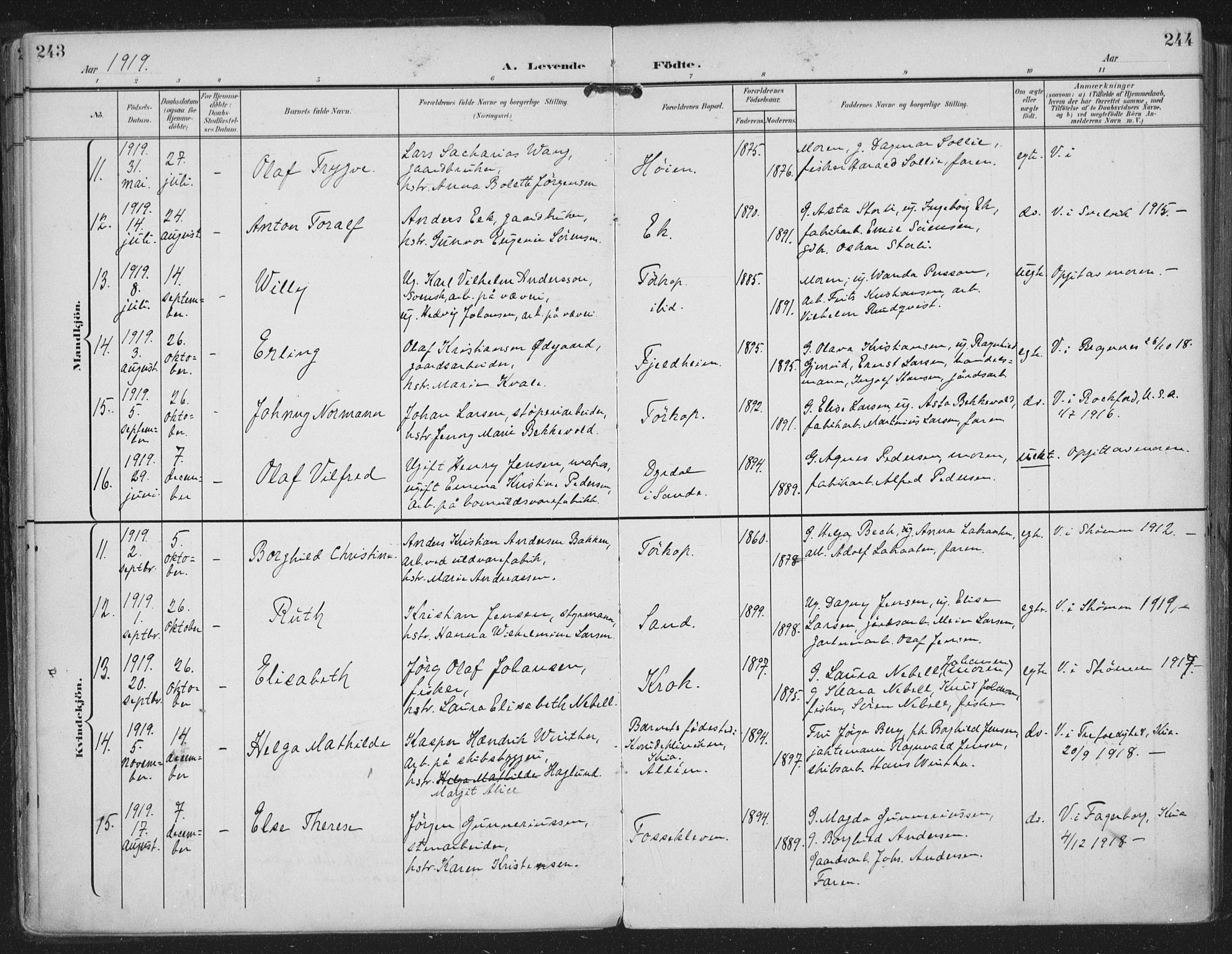 Strømm kirkebøker, AV/SAKO-A-322/F/Fa/L0005: Parish register (official) no. I 5, 1898-1919, p. 243-244