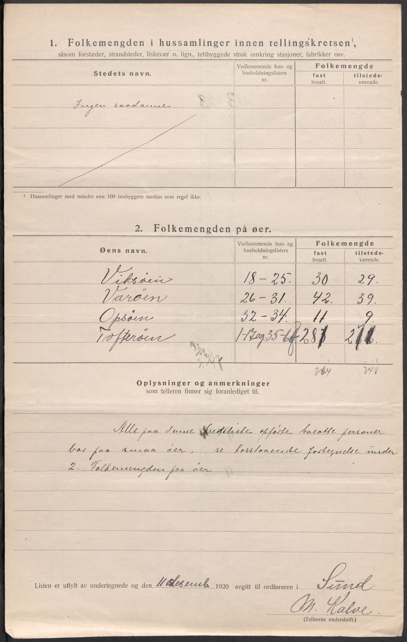 SAB, 1920 census for Sund, 1920, p. 19