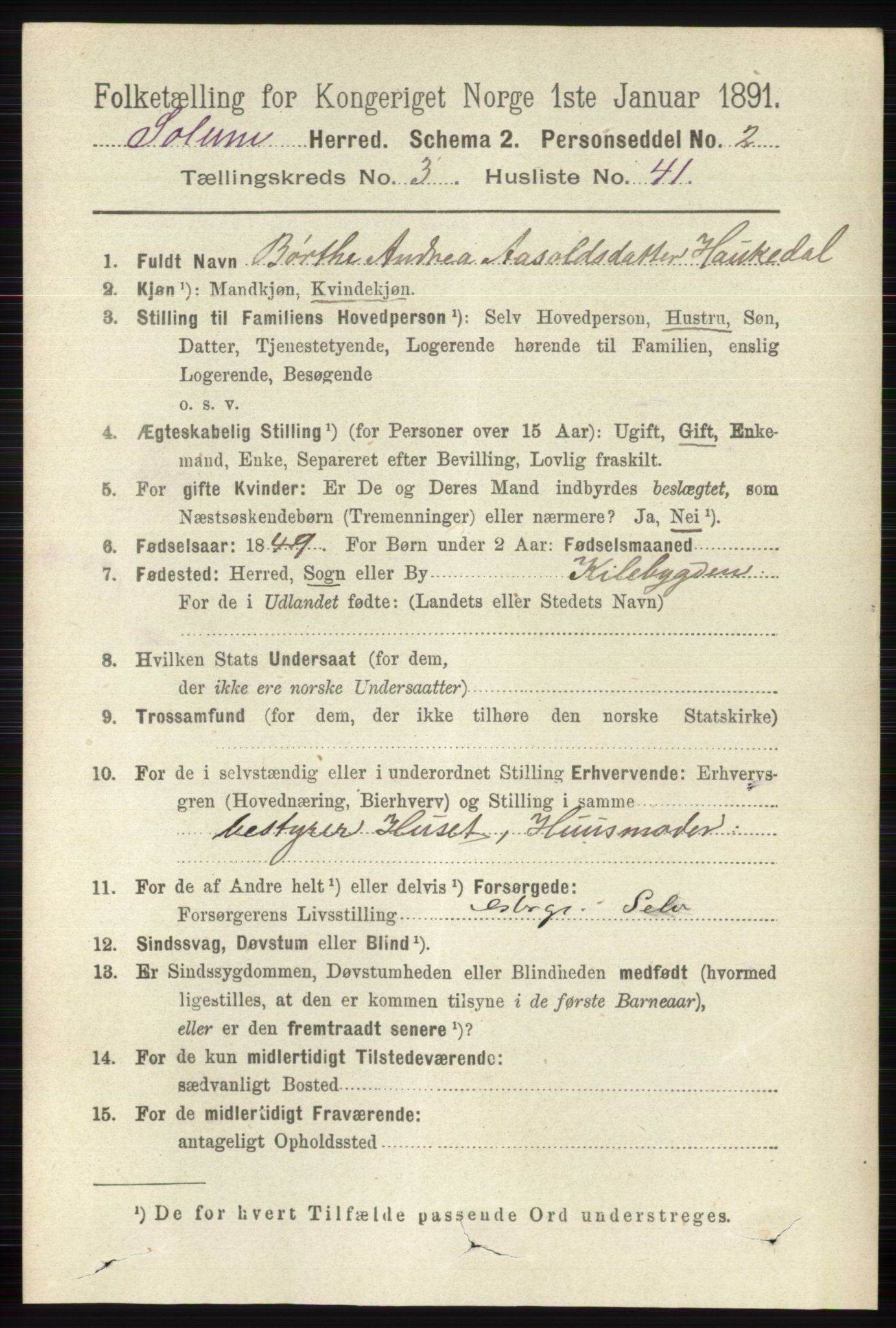 RA, 1891 census for 0818 Solum, 1891, p. 576