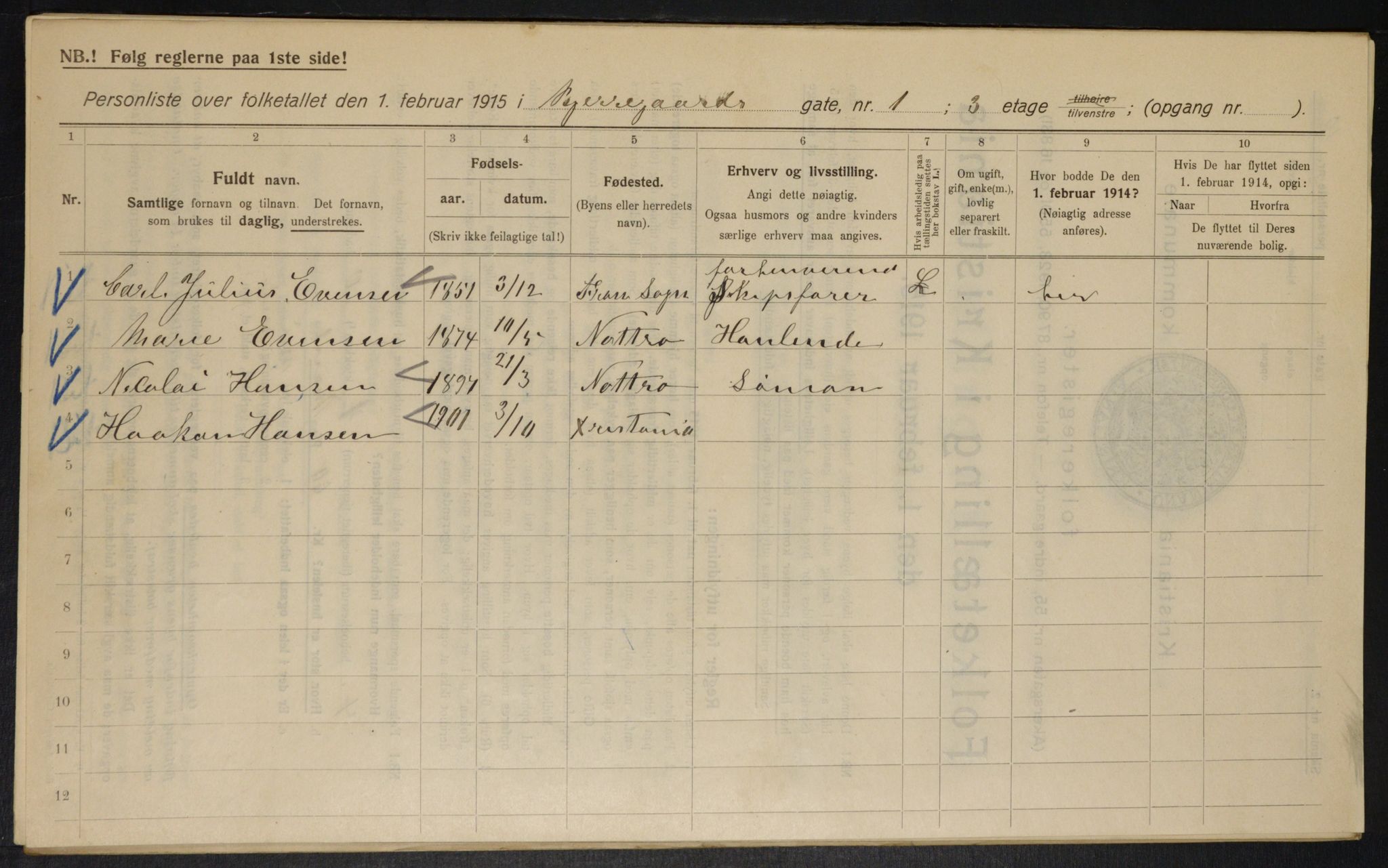 OBA, Municipal Census 1915 for Kristiania, 1915, p. 5509