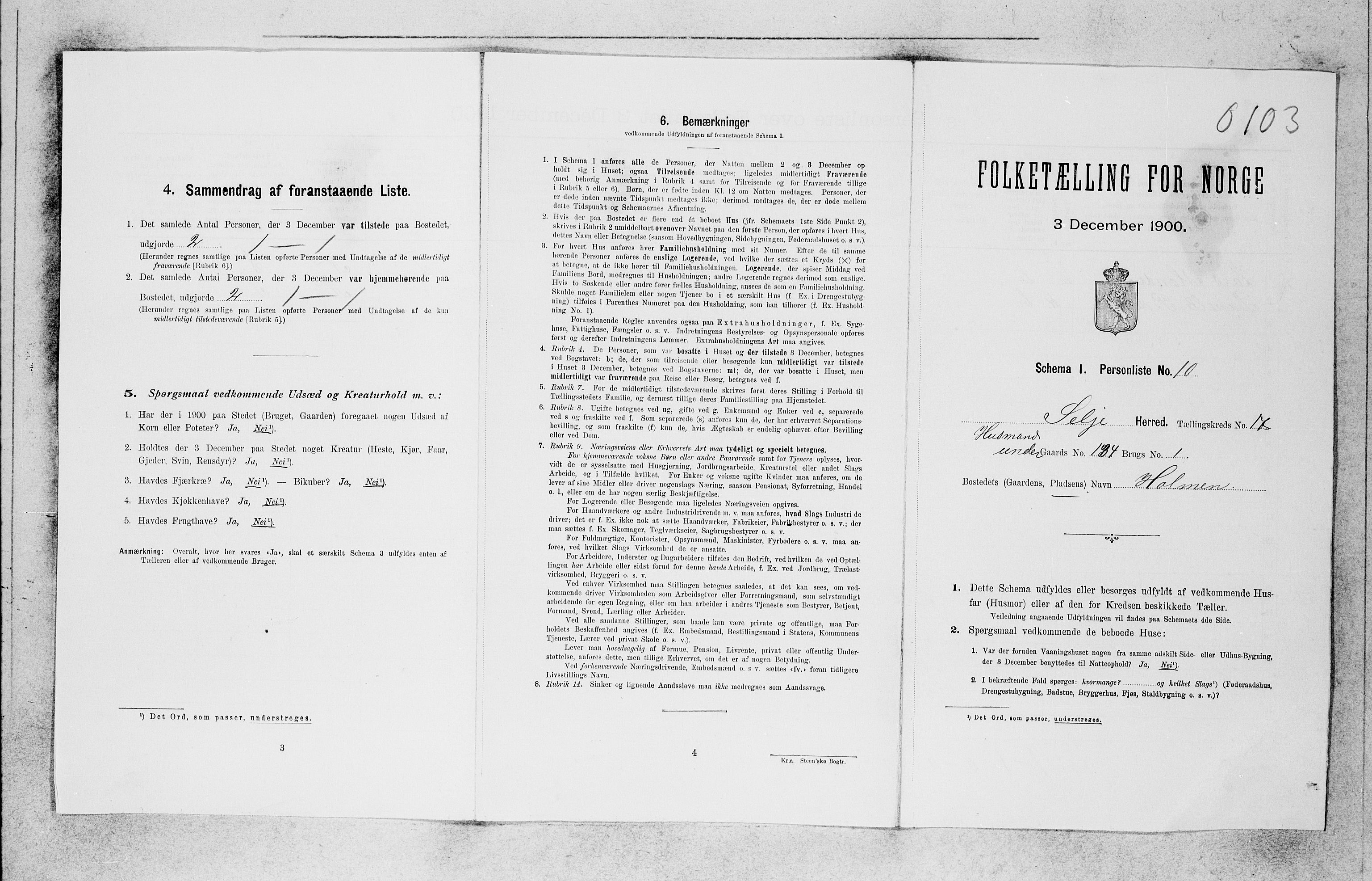 SAB, 1900 census for Selje, 1900, p. 1652