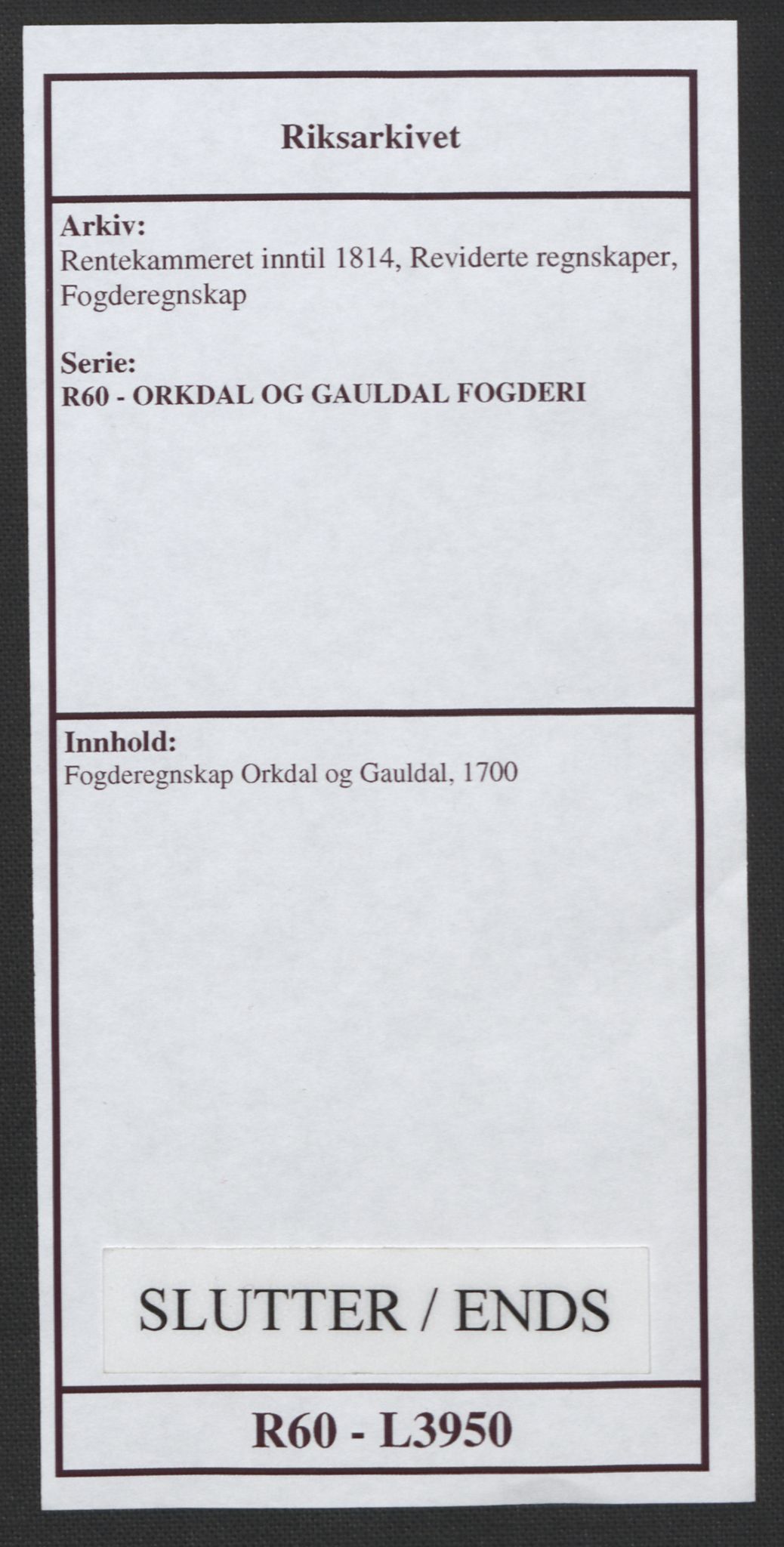 Rentekammeret inntil 1814, Reviderte regnskaper, Fogderegnskap, AV/RA-EA-4092/R60/L3950: Fogderegnskap Orkdal og Gauldal, 1700, p. 456