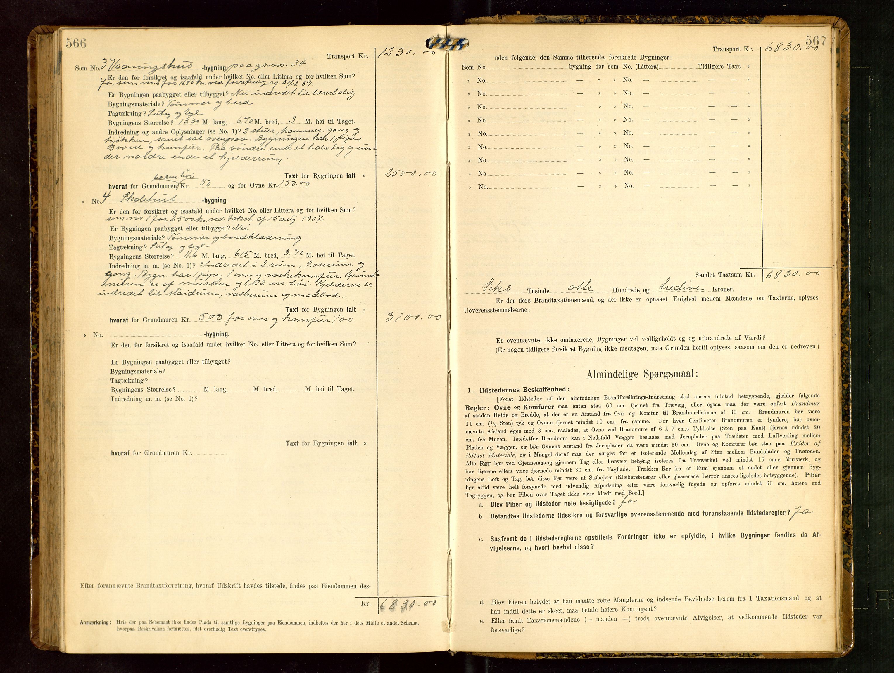 Håland lensmannskontor, AV/SAST-A-100100/Gob/L0003: Branntakstprotokoll - skjematakst. Register i boken., 1909-1910, p. 566-567