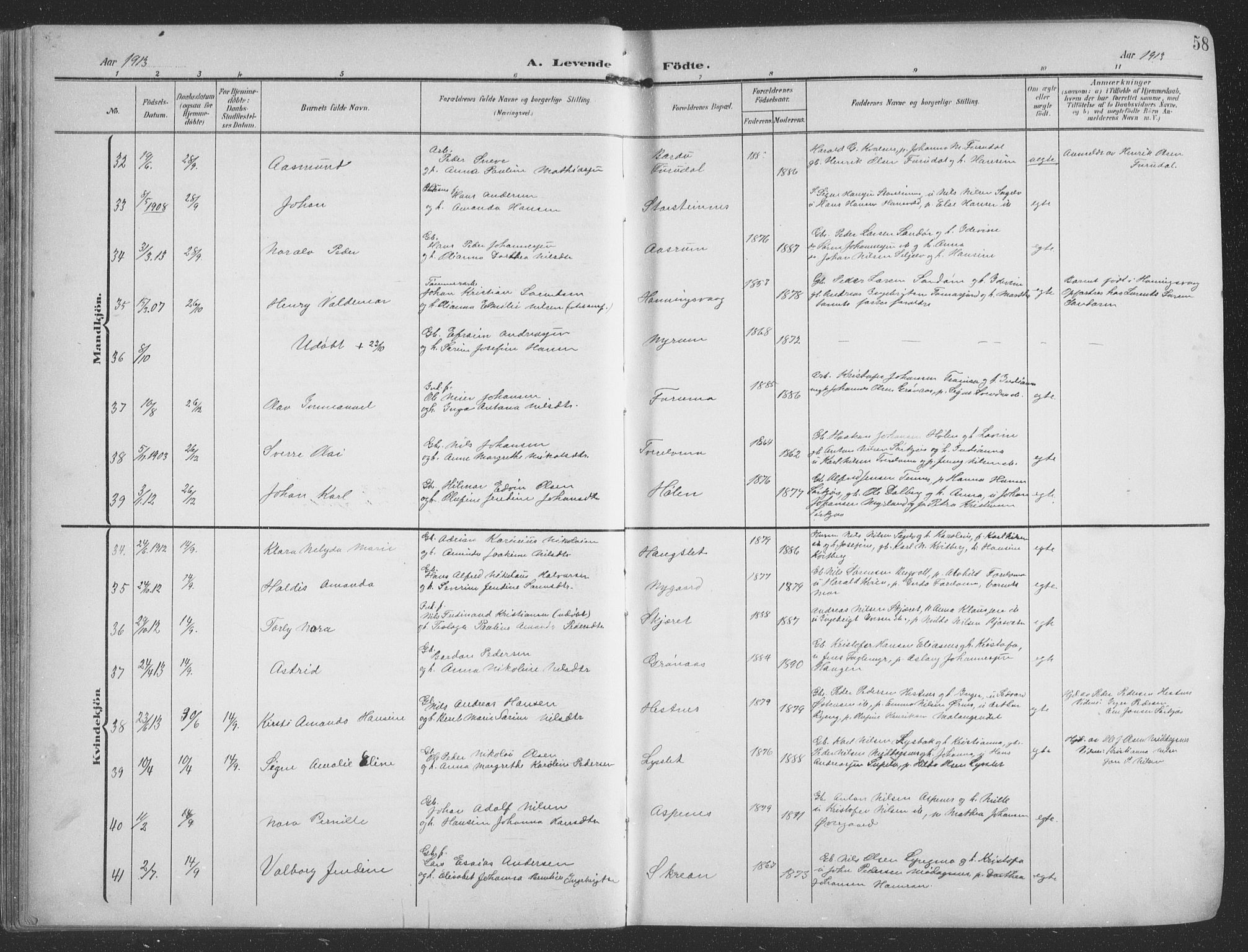 Balsfjord sokneprestembete, SATØ/S-1303/G/Ga/L0009klokker: Parish register (copy) no. 9, 1906-1920, p. 58