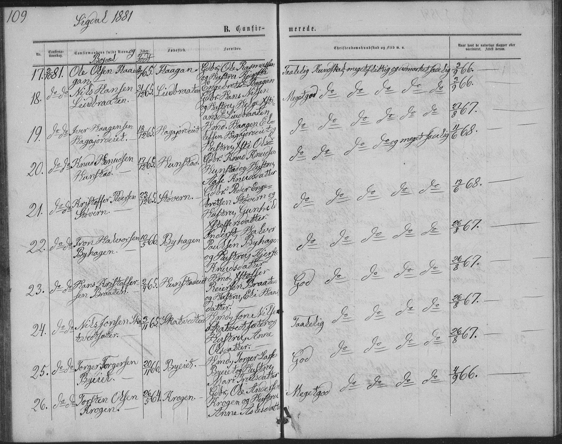 Sigdal kirkebøker, AV/SAKO-A-245/G/Ga/L0004: Parish register (copy) no. I 4, 1879-1885, p. 109