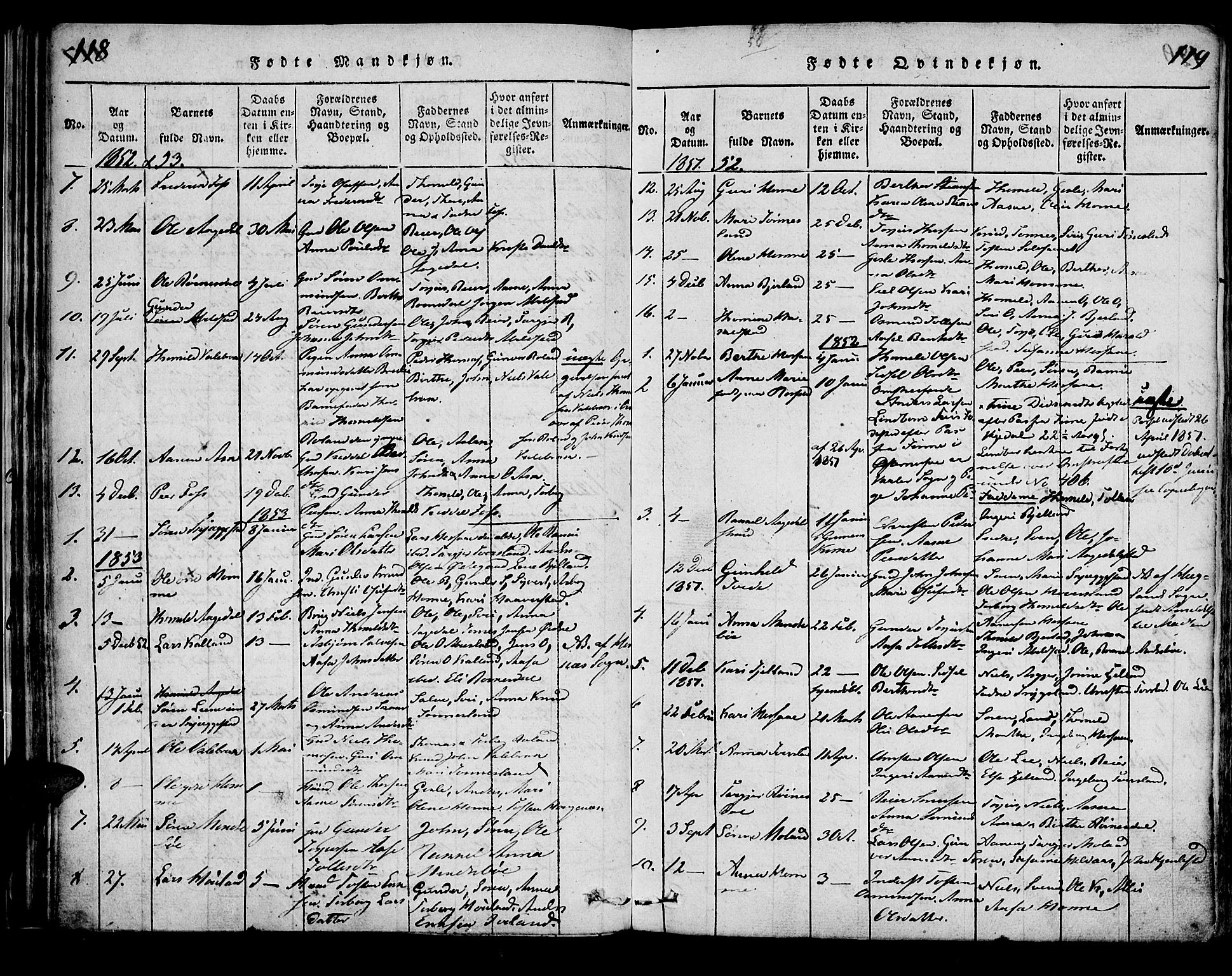 Bjelland sokneprestkontor, SAK/1111-0005/F/Fa/Faa/L0002: Parish register (official) no. A 2, 1816-1866, p. 118-119