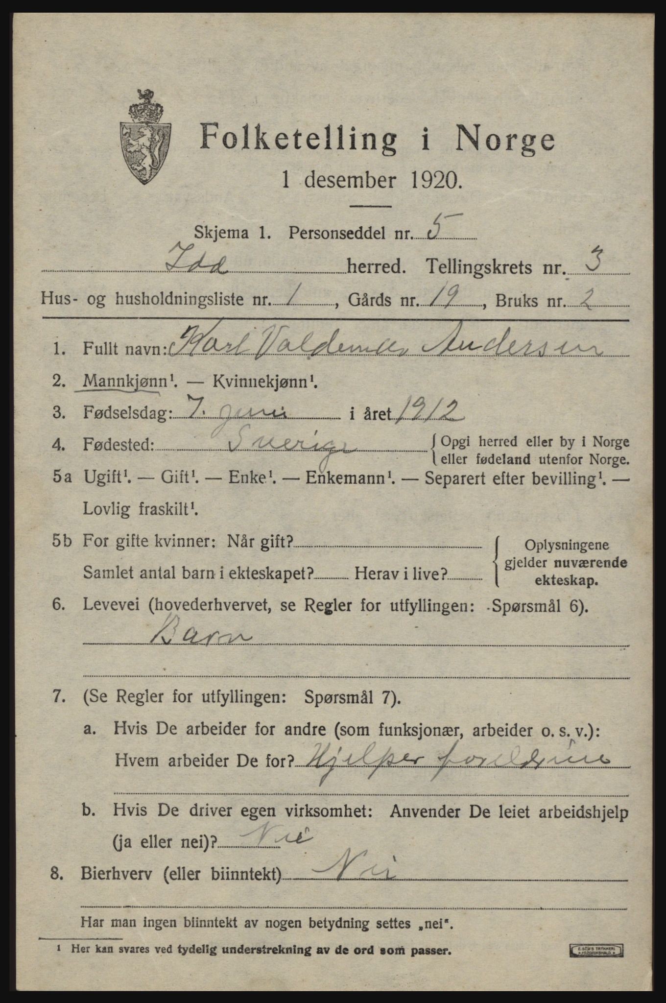 SAO, 1920 census for Idd, 1920, p. 4018