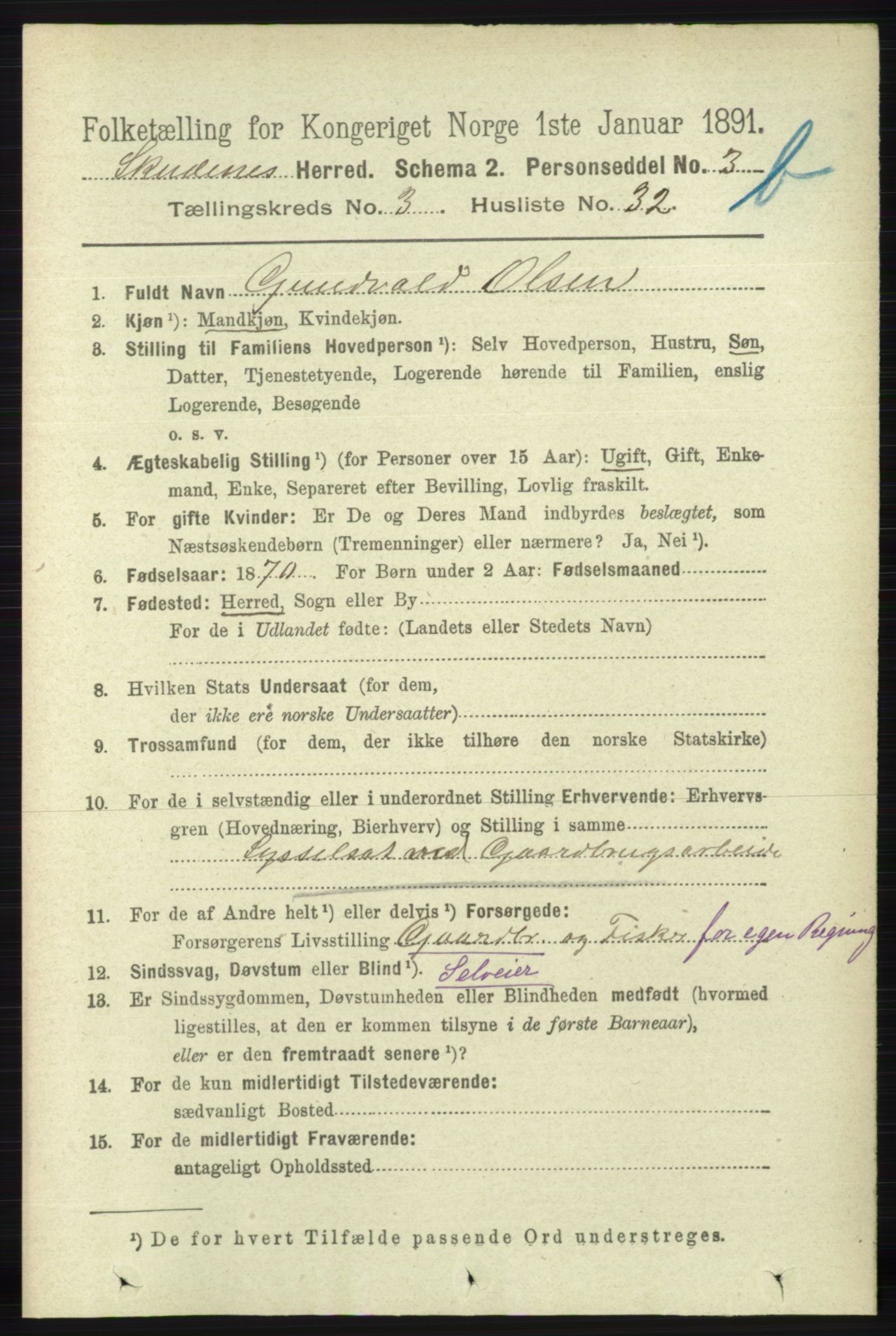 RA, 1891 census for 1150 Skudenes, 1891, p. 4169