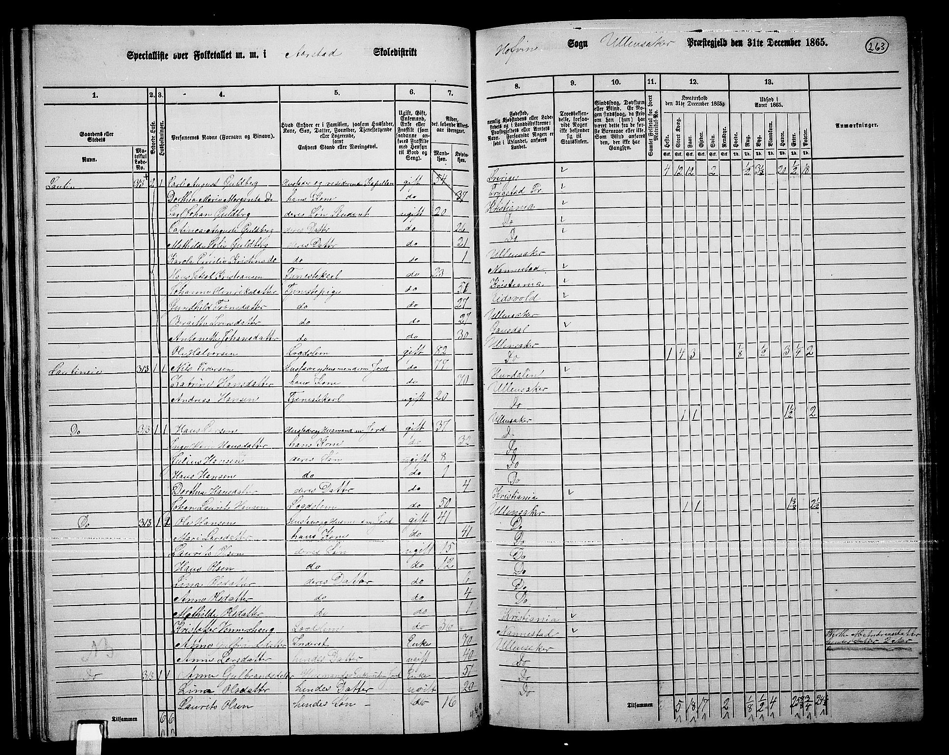 RA, 1865 census for Ullensaker, 1865, p. 235