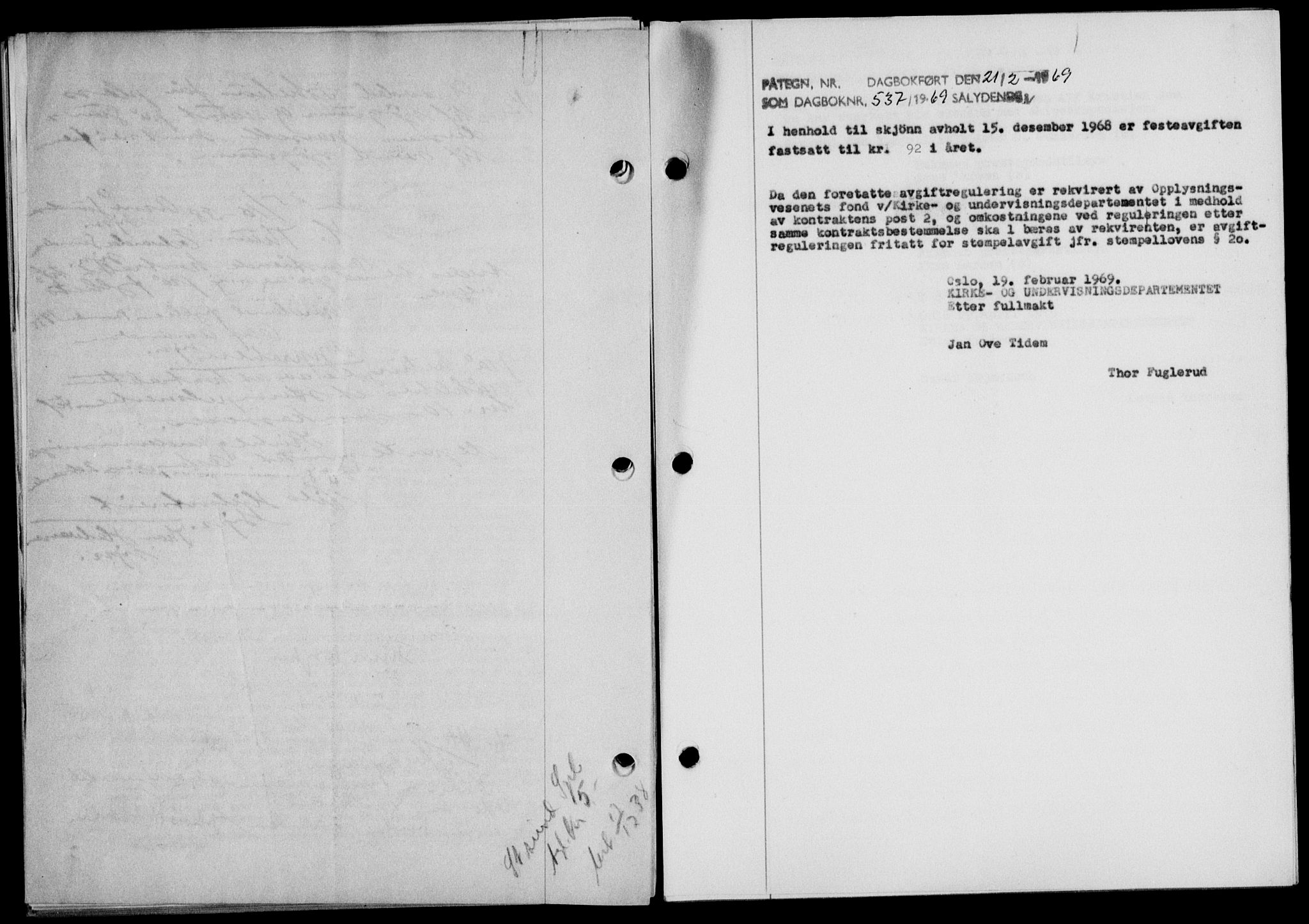 Lofoten sorenskriveri, SAT/A-0017/1/2/2C/L0005a: Mortgage book no. 5a, 1939-1939, Diary no: : 537/1969