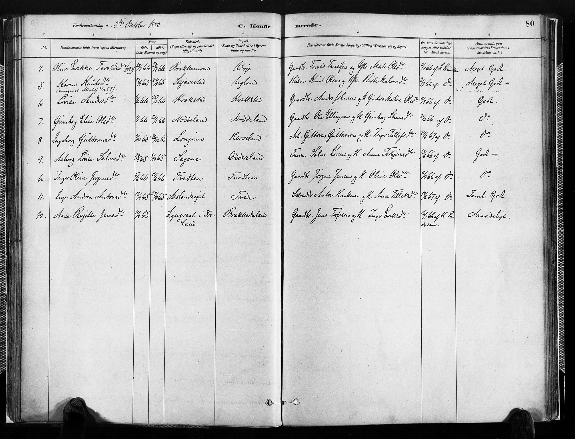 Austre Moland sokneprestkontor, SAK/1111-0001/F/Fa/Faa/L0010: Parish register (official) no. A 10, 1880-1904, p. 80