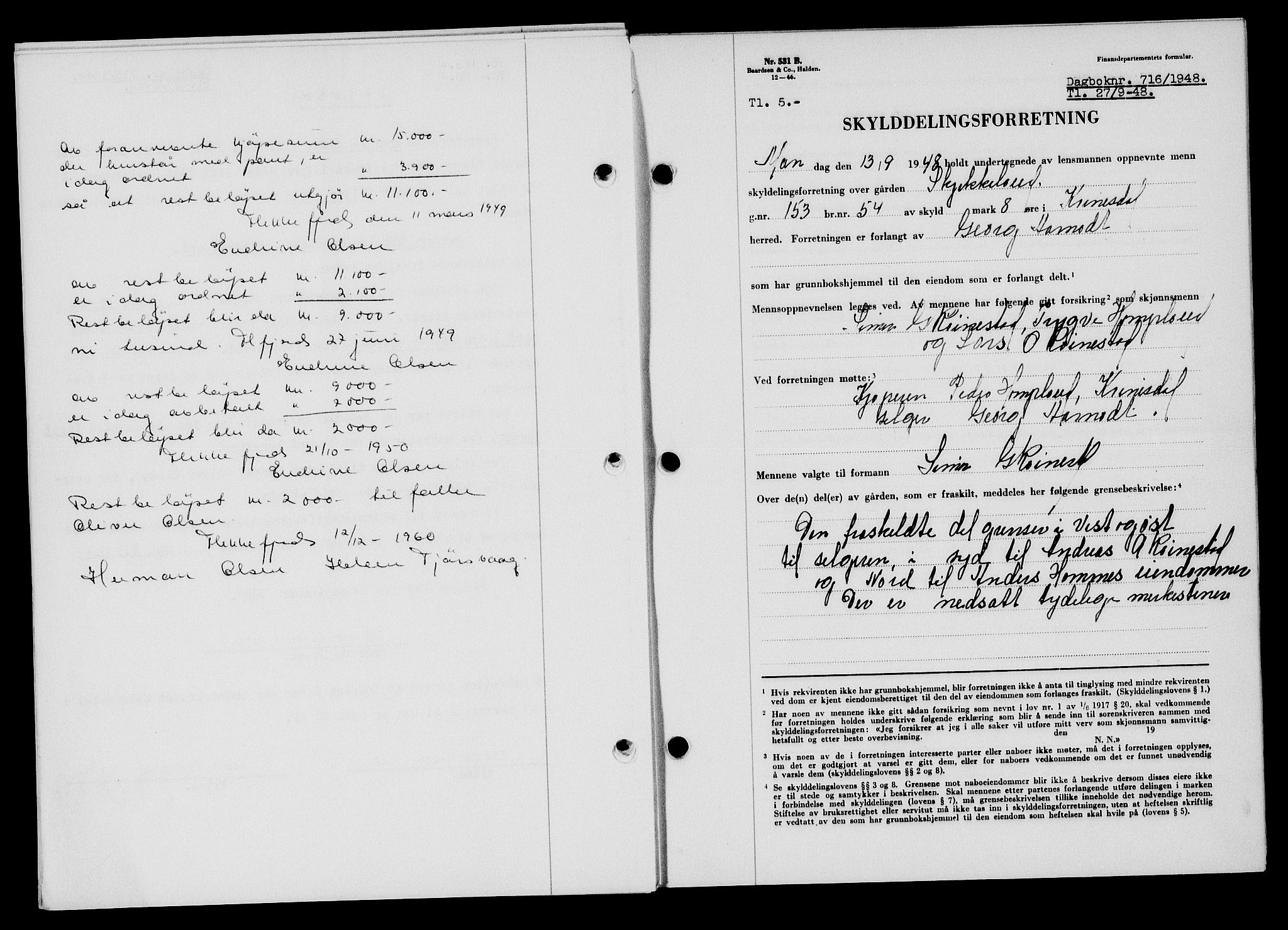 Flekkefjord sorenskriveri, SAK/1221-0001/G/Gb/Gba/L0064: Mortgage book no. A-12, 1948-1949, Diary no: : 716/1948