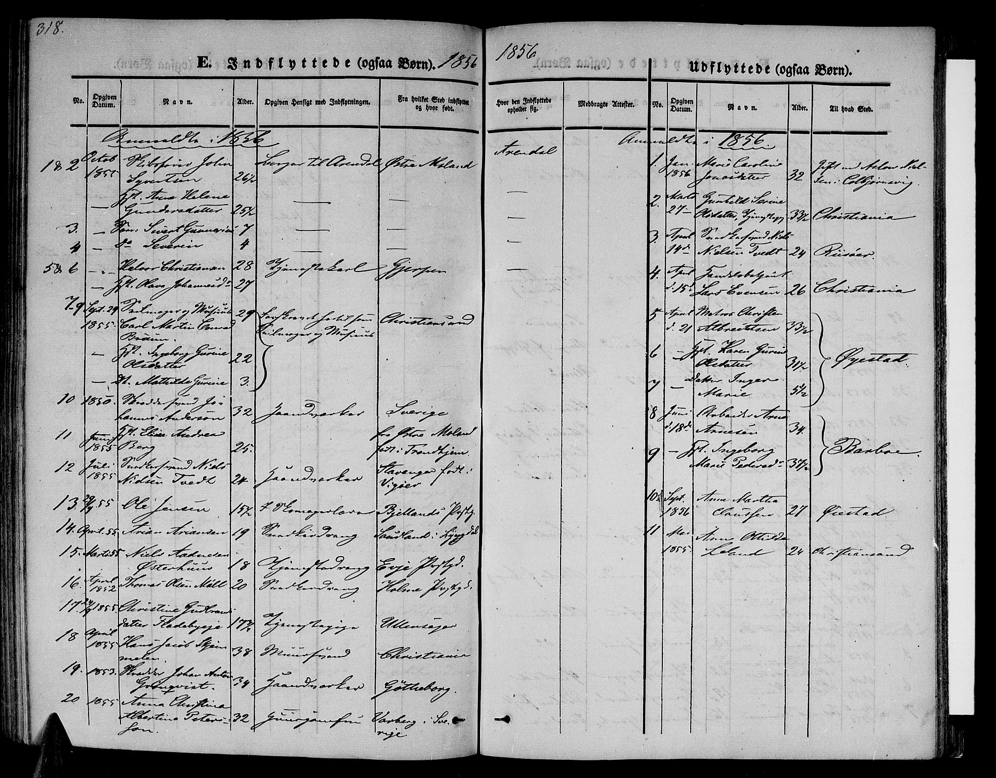 Arendal sokneprestkontor, Trefoldighet, SAK/1111-0040/F/Fb/L0002: Parish register (copy) no. B 2, 1838-1860, p. 318