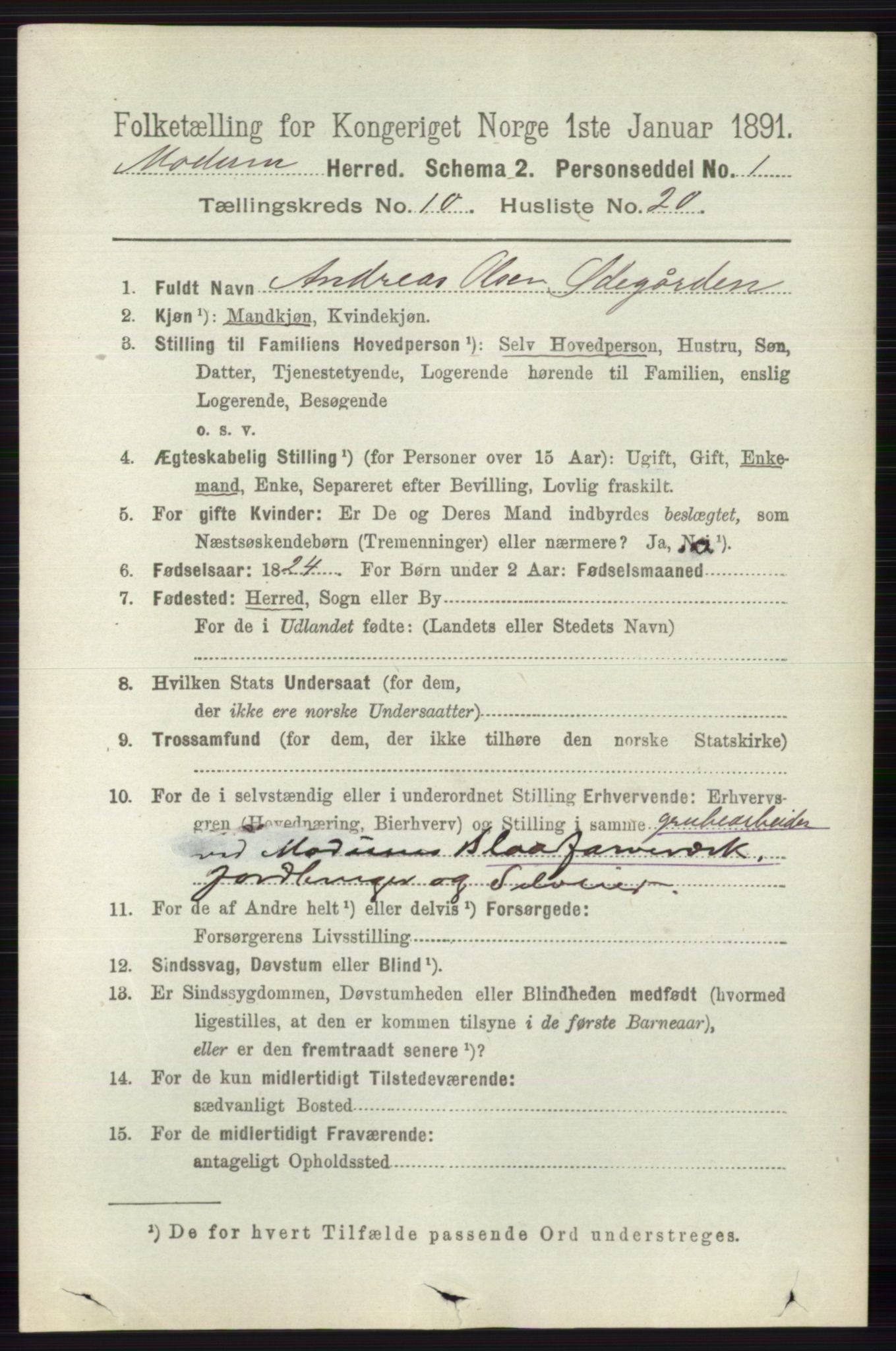 RA, 1891 census for 0623 Modum, 1891, p. 4073