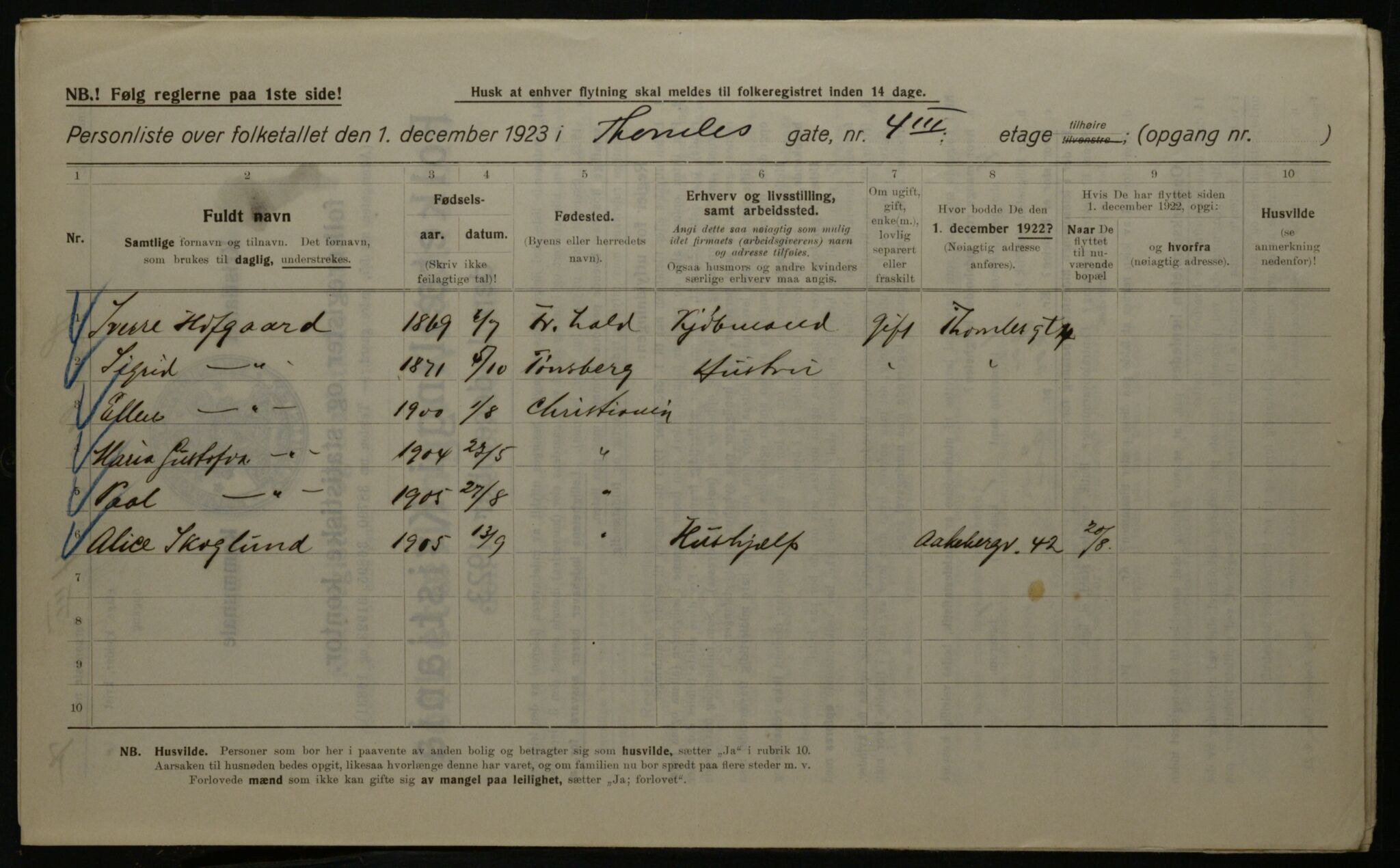 OBA, Municipal Census 1923 for Kristiania, 1923, p. 120954