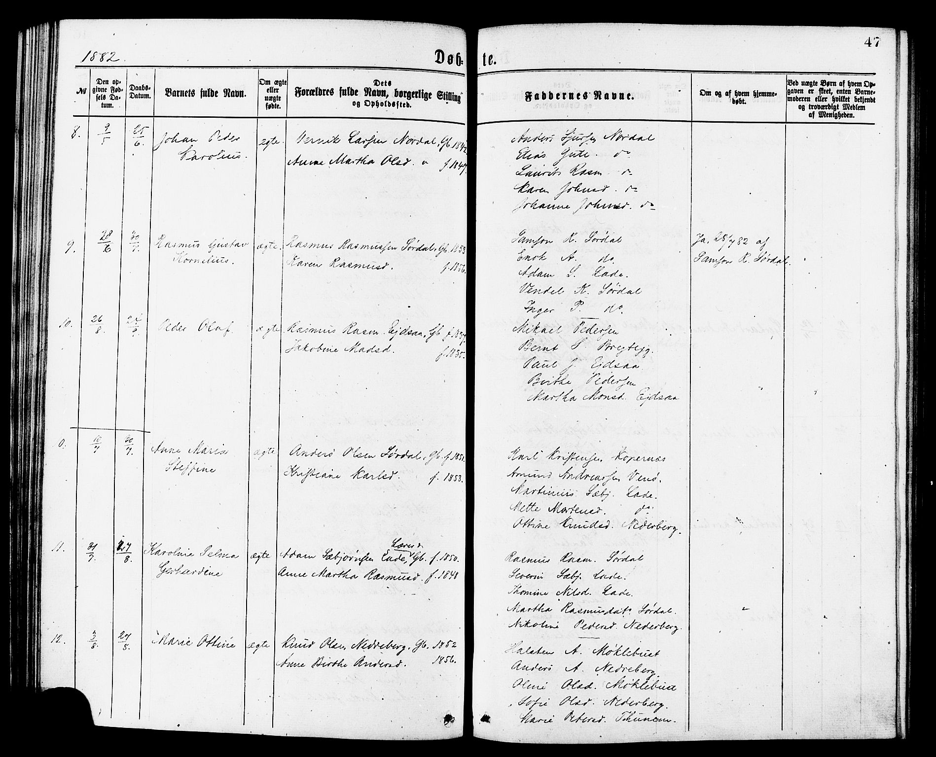 Ministerialprotokoller, klokkerbøker og fødselsregistre - Møre og Romsdal, AV/SAT-A-1454/502/L0024: Parish register (official) no. 502A02, 1873-1884, p. 47