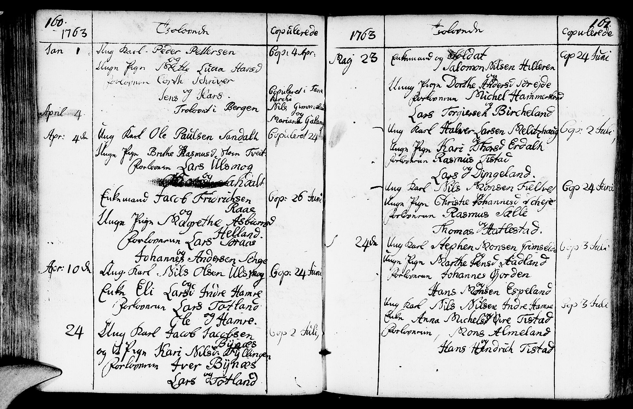 Fana Sokneprestembete, AV/SAB-A-75101/H/Haa/Haaa/L0004: Parish register (official) no. A 4, 1757-1774, p. 160-161