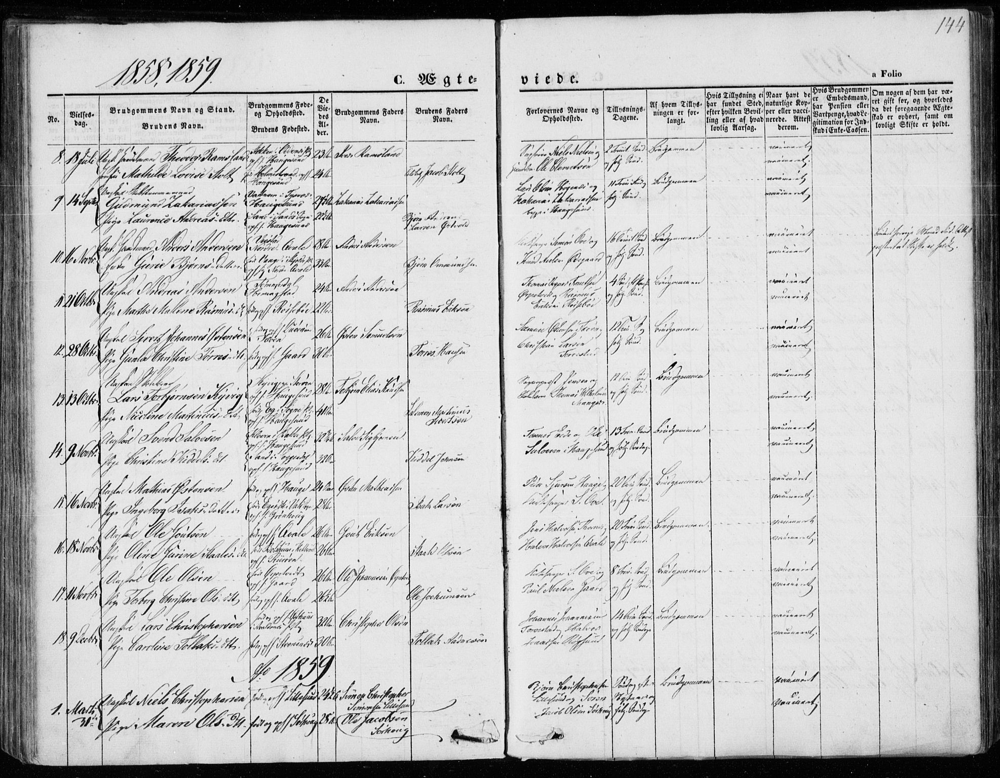 Torvastad sokneprestkontor, AV/SAST-A -101857/H/Ha/Haa/L0011: Parish register (official) no. A 11, 1857-1866, p. 144