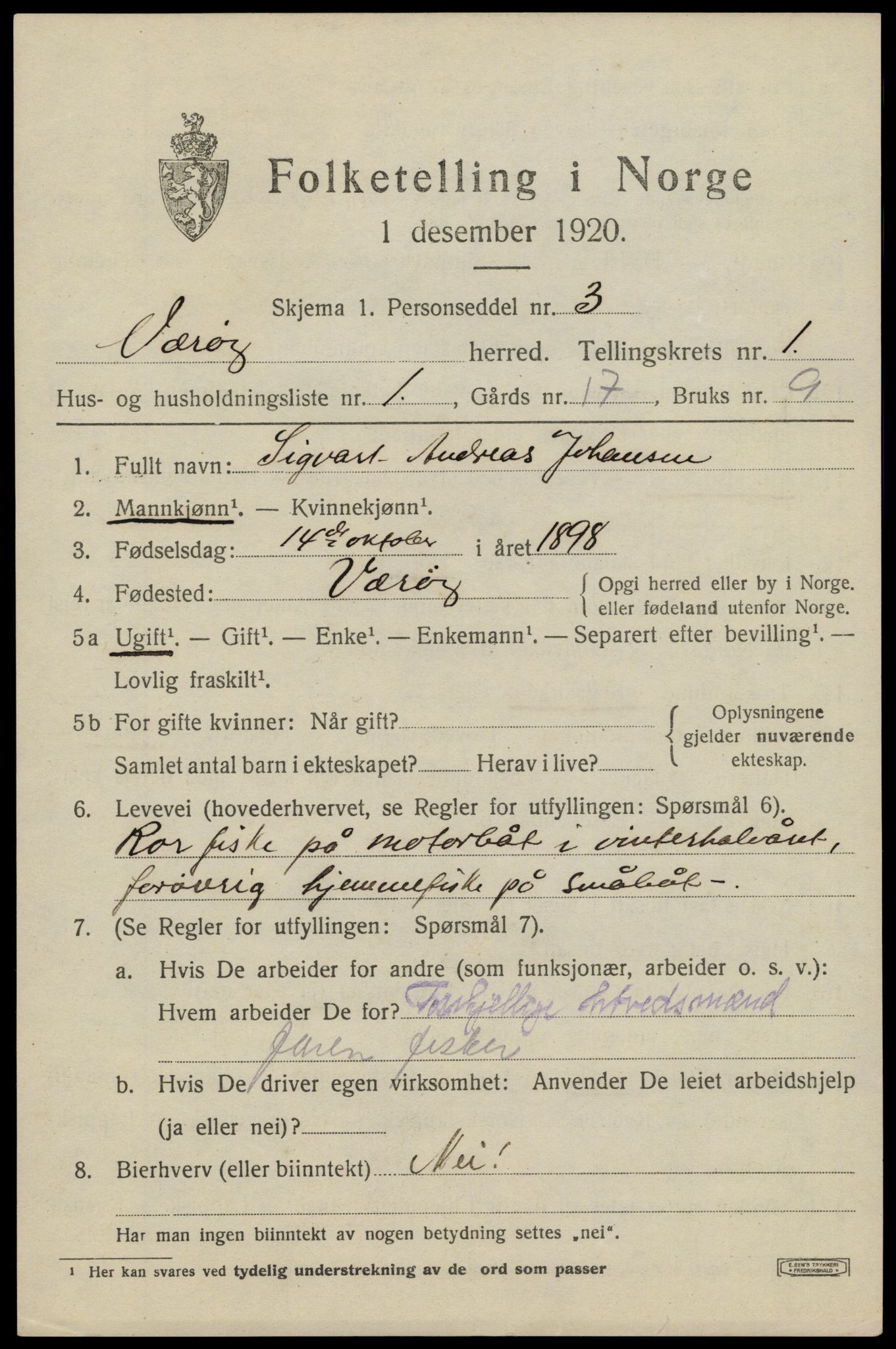 SAT, 1920 census for Værøy, 1920, p. 683